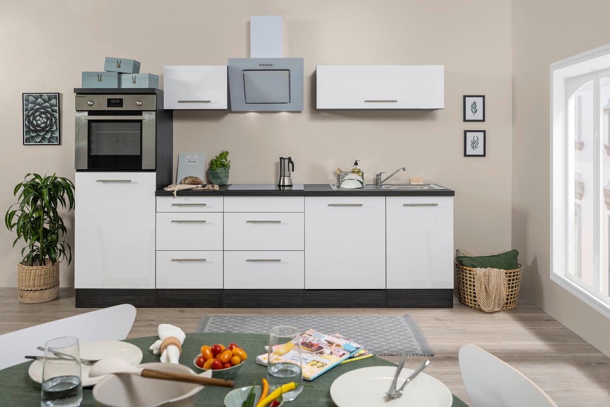 Respekta Küchenzeile mit Geräten 280 cm Weiß Hochglanz/Eiche Grau online  kaufen ➤ mömax