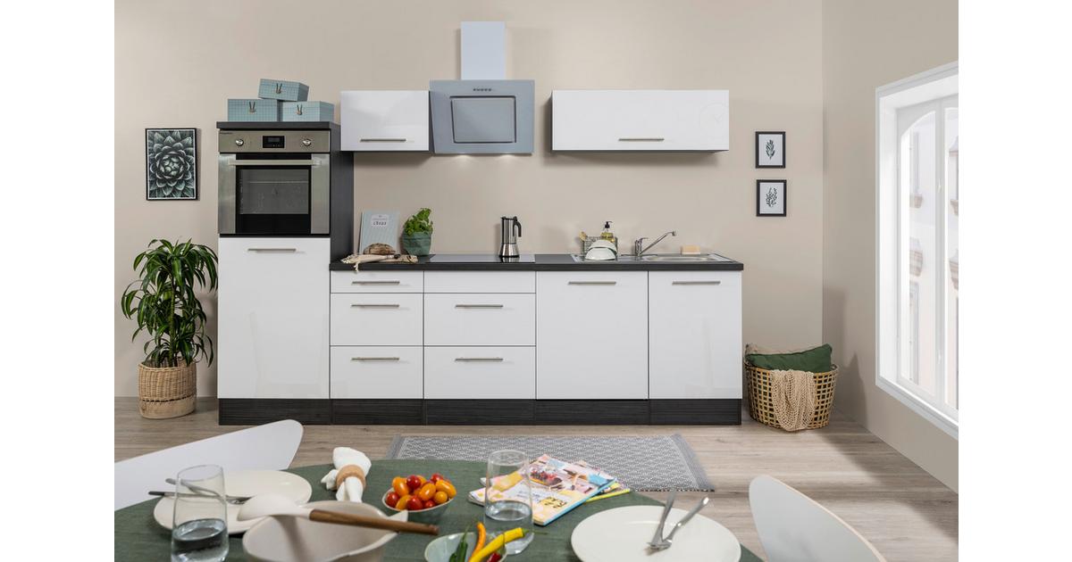 Hochglanz/Eiche kaufen Geräten cm Grau ➤ Respekta 280 Weiß Küchenzeile online mit mömax