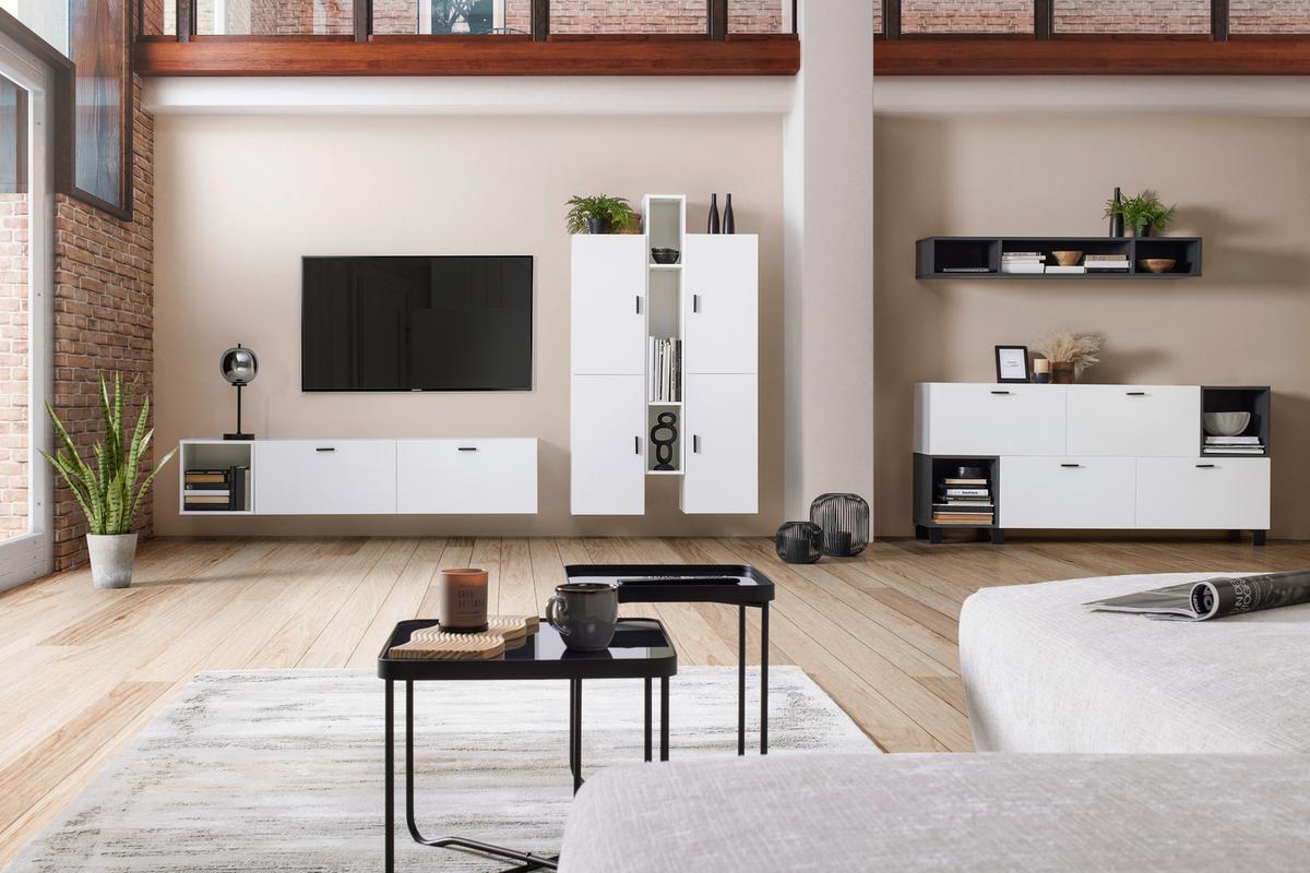 TV-Element Lugo Alpinweiß - Schwarz, MODERN, Holzwerkstoff/Kunststoff (135/43,2/36cm) - Mömax
