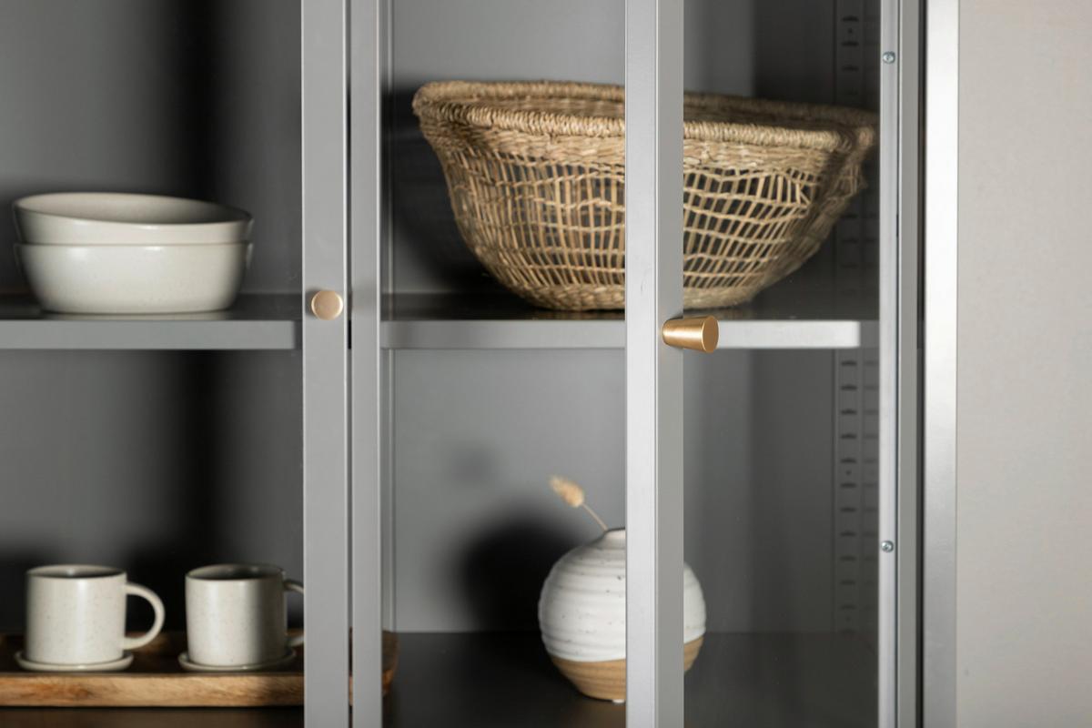 VITRINE BAKAL - Hellgrau, Design, Glas/Metall (80/190/41cm) - Livetastic