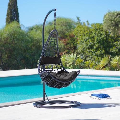 Hängesessel Caitlin Schwarz Metall/Kunststoff/Outdoorstoff - Schwarz, Kunststoff/Textil (110/198/105cm) - Bessagi Garden