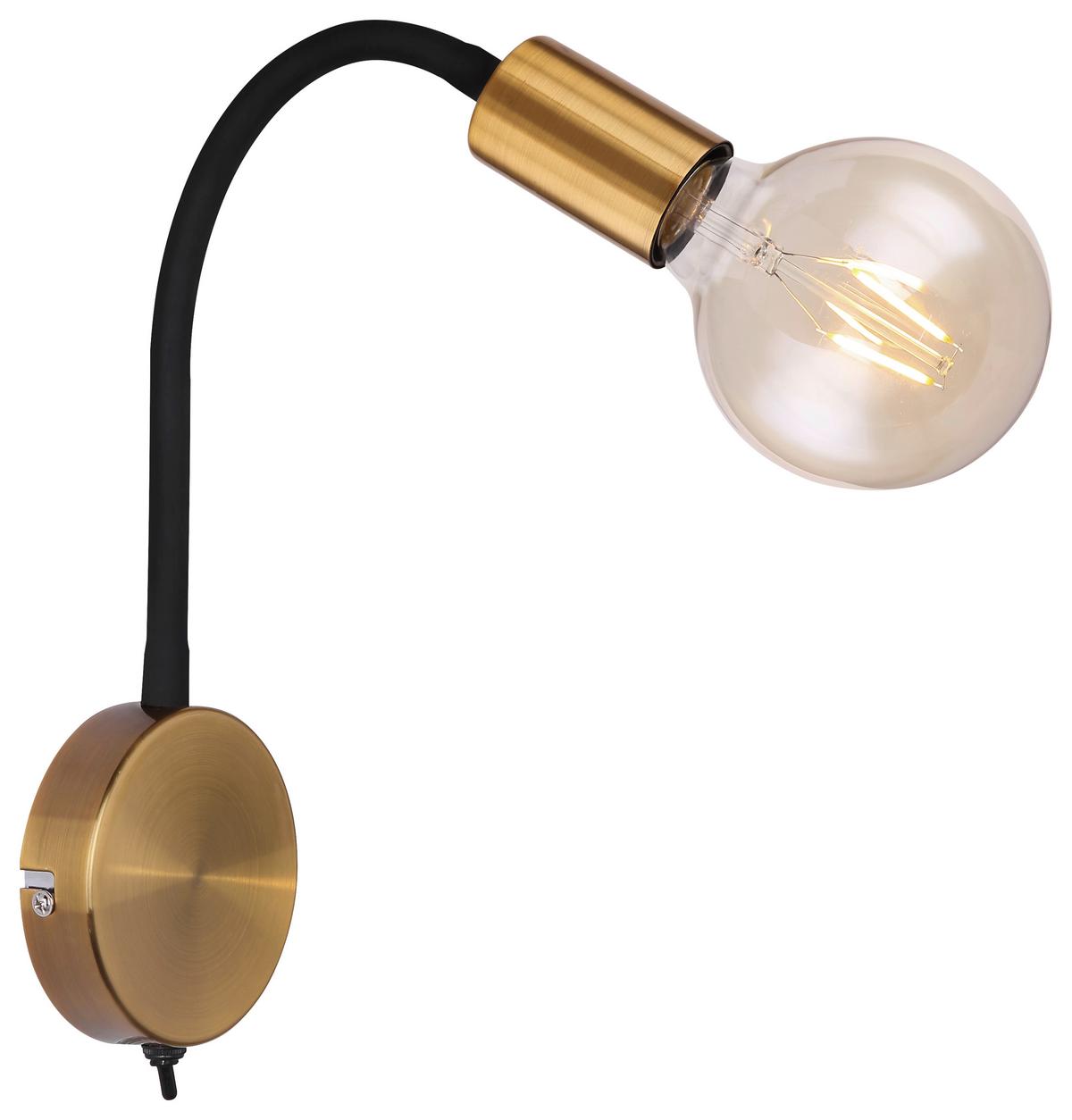 Wandleuchte Eddy max. 60 Watt - Goldfarben/Schwarz, Basics, Metall (30/43cm) - Globo