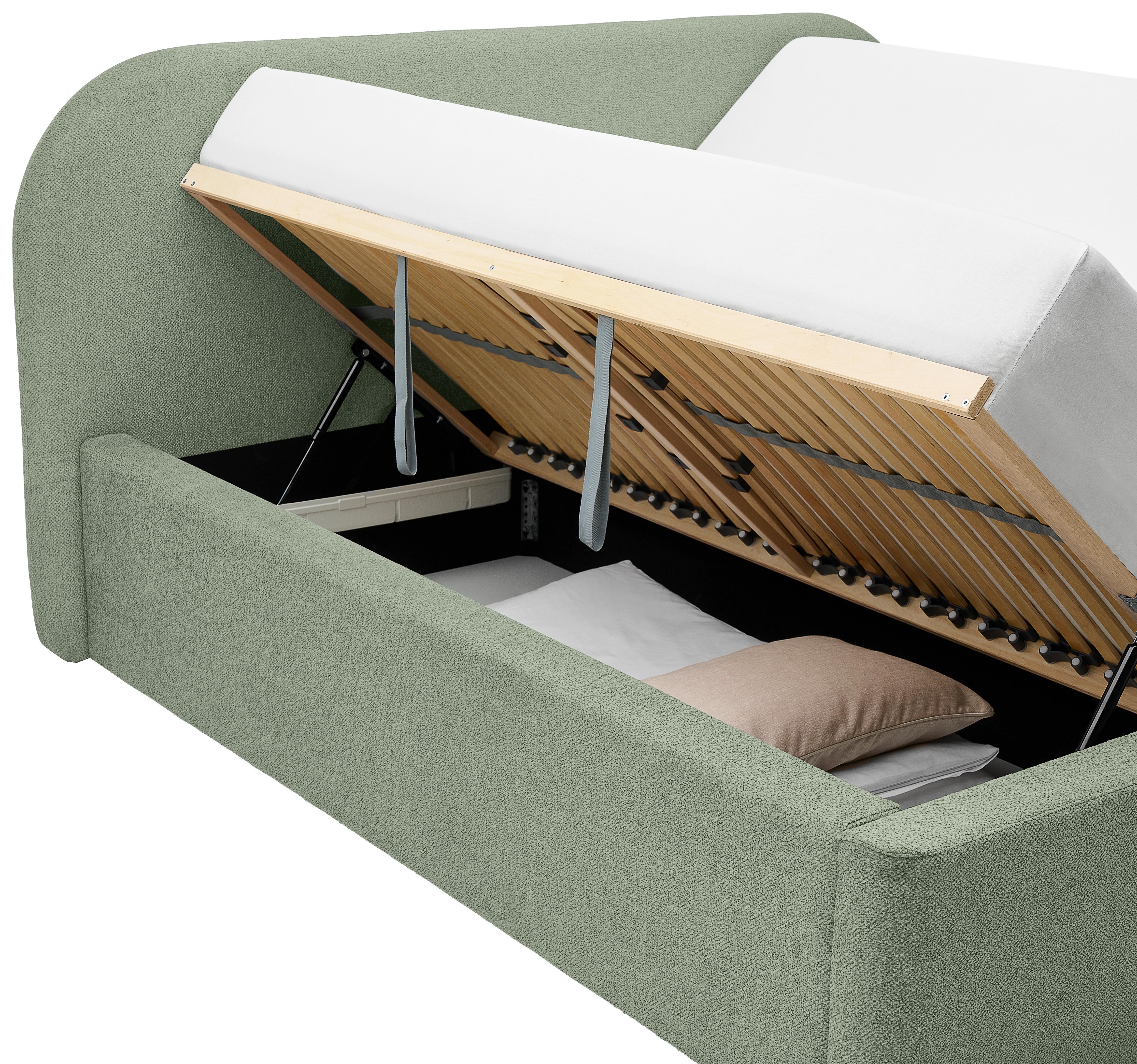 Oblazinjena Postelja Bilbao Storage, Zelena, 180x200 - črna/svetlo zelena, Design, tekstil/les (180/200cm) - Mömax