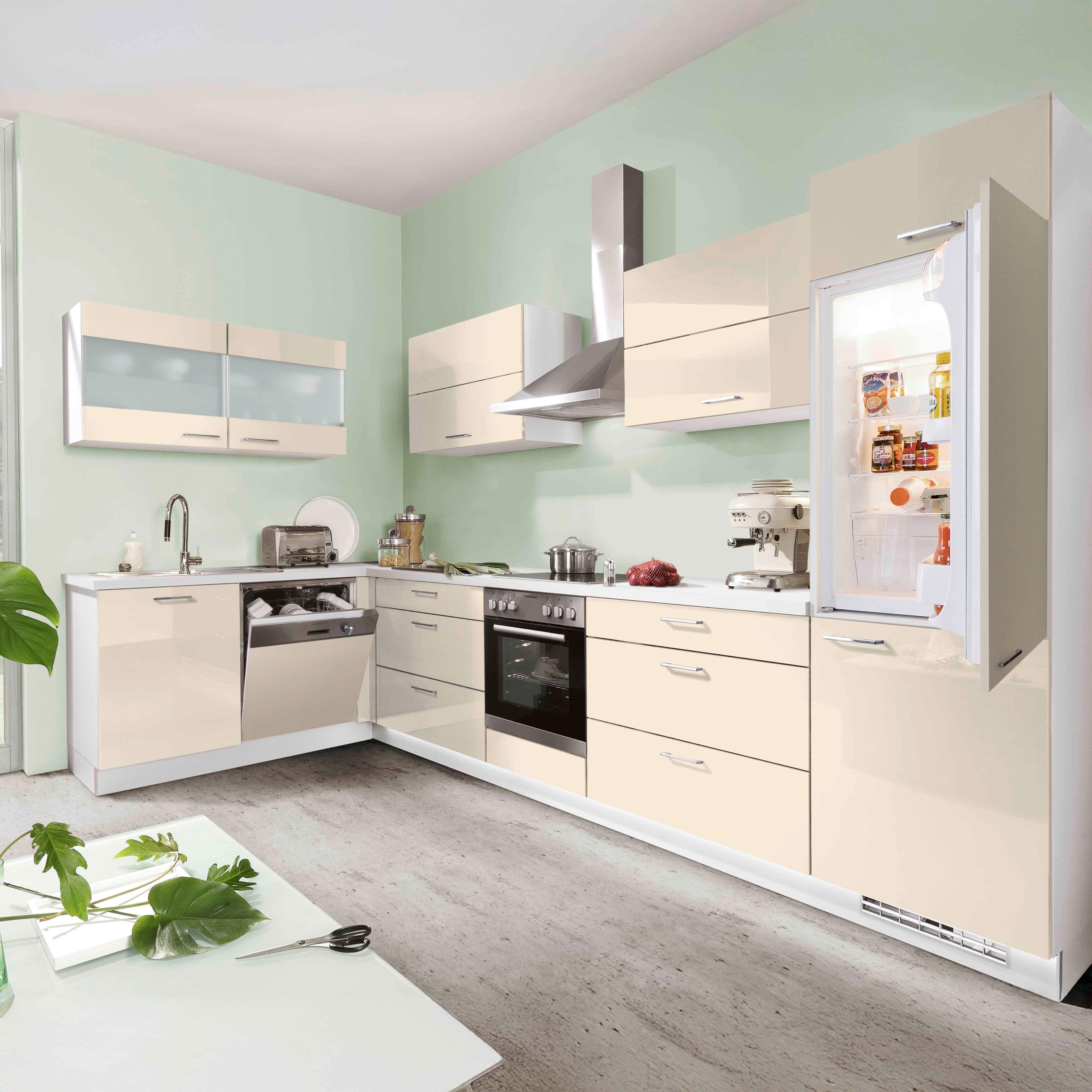 Eckküche Star o. Geräte ca. 185x365cm Magnolie - Edelstahlfarben/Magnolie, MODERN, Holzwerkstoff/Metall (185/365cm) - Express