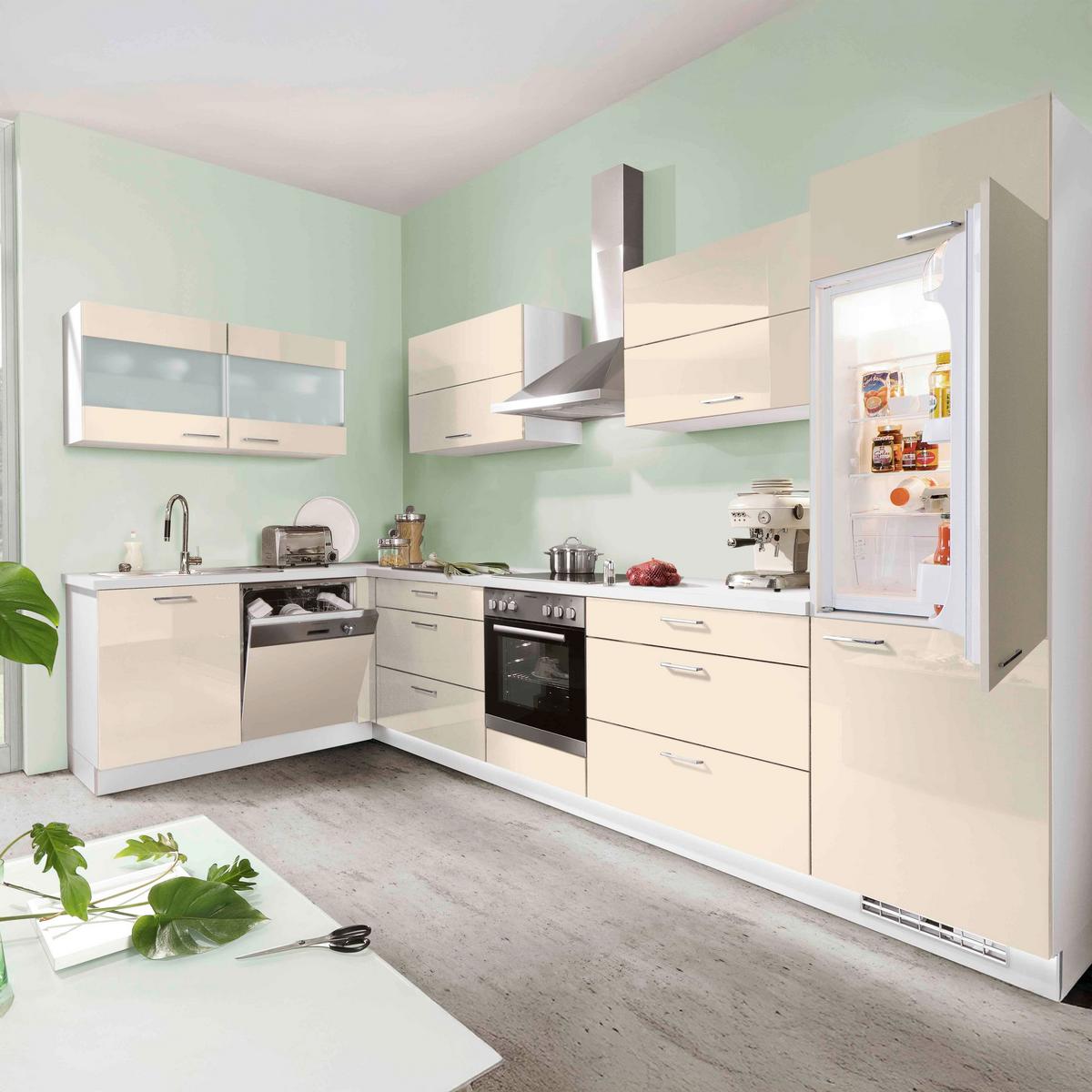 Eckküche Star o. Geräte ca. 185x365cm Magnolie - Edelstahlfarben/Magnolie, MODERN, Holzwerkstoff/Metall (185/365cm) - Express