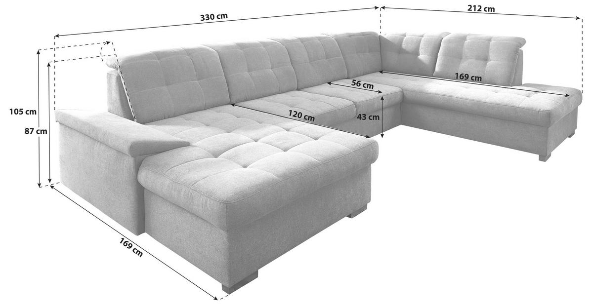 Wohnlandschaft Zira Mintgrün Nylon/Mikrofaser - Chromfarben/Mintgrün, Design, Kunststoff/Textil (169/330/212cm) - Livetastic