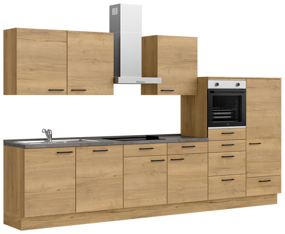 Küchenblock Structura Low m. Geräten Eiche - Schieferfarben/Eichefarben, MODERN, Holzwerkstoff/Metall (360cm) - Nobilia