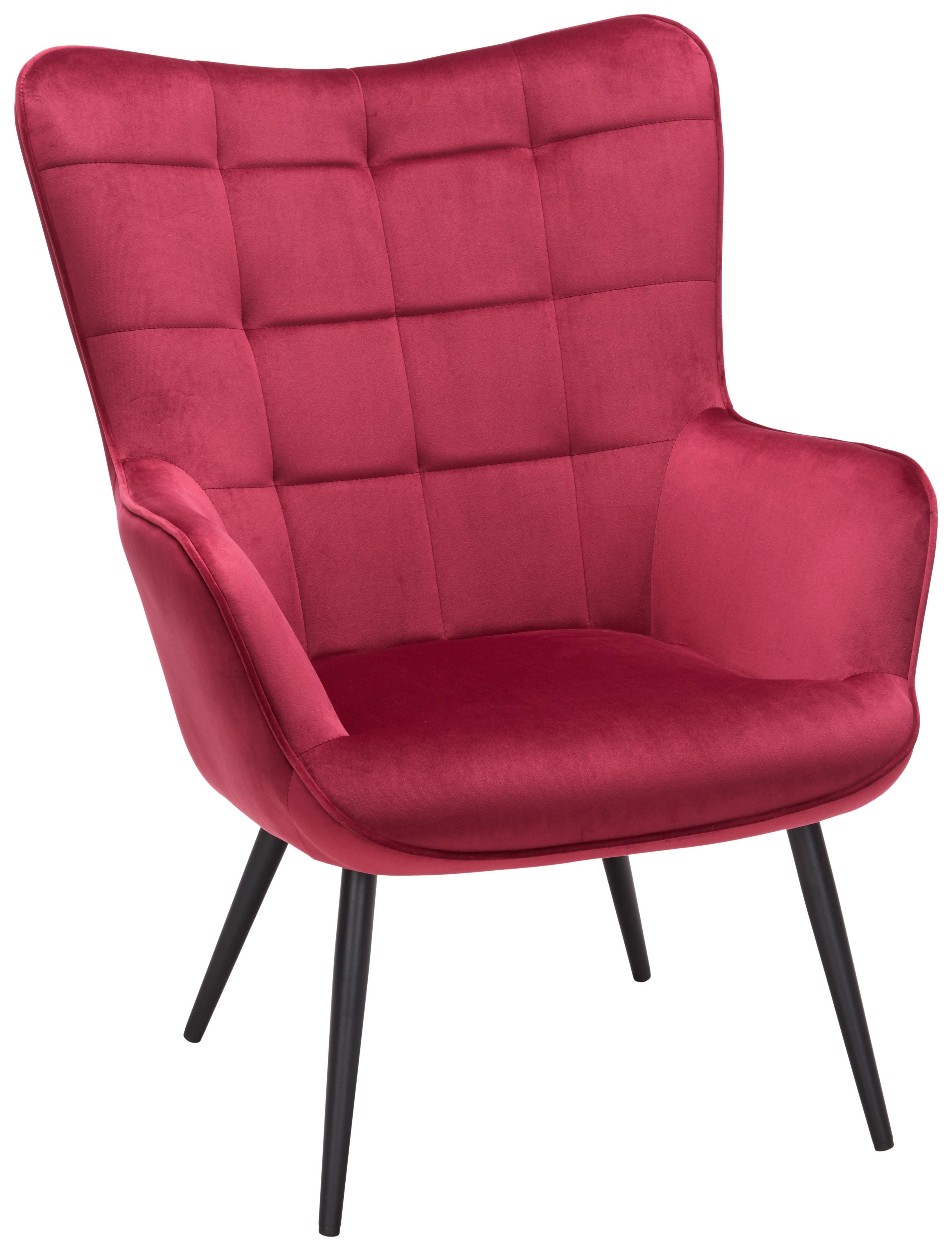 Relaxsessel aus Samt in Rot - Rot/Schwarz, Modern, Textil/Metall (72/98/80cm) - Modern Living