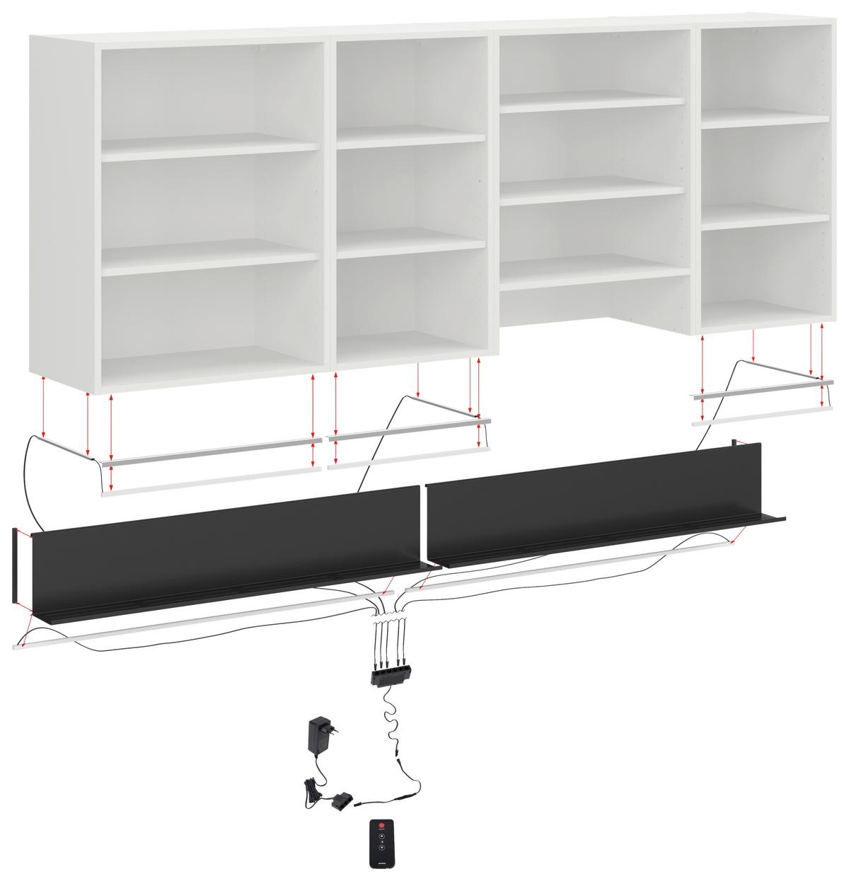 Regalelement Regbel-LED Schwarz ca. 225cm - Schwarz, Basics, Metall (225/12/20cm) - Visiona