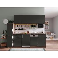 Küchenblock Oliver mit Geräten ca. 225 cm Grau - Eichefarben/Alufarben, Basics, Holzwerkstoff/Kunststoff (225cm) - Respekta