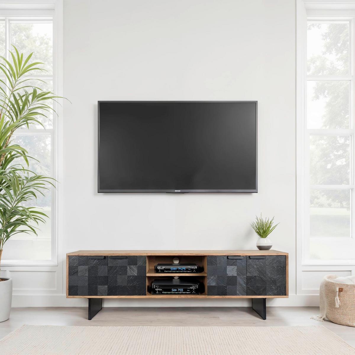 LOWBOARD LOWBOARD STEIN-OPTIK, AKAZIE - Anthrazit/Schwarz, Design, Holz/Metall (150/45/35cm) - MID.YOU