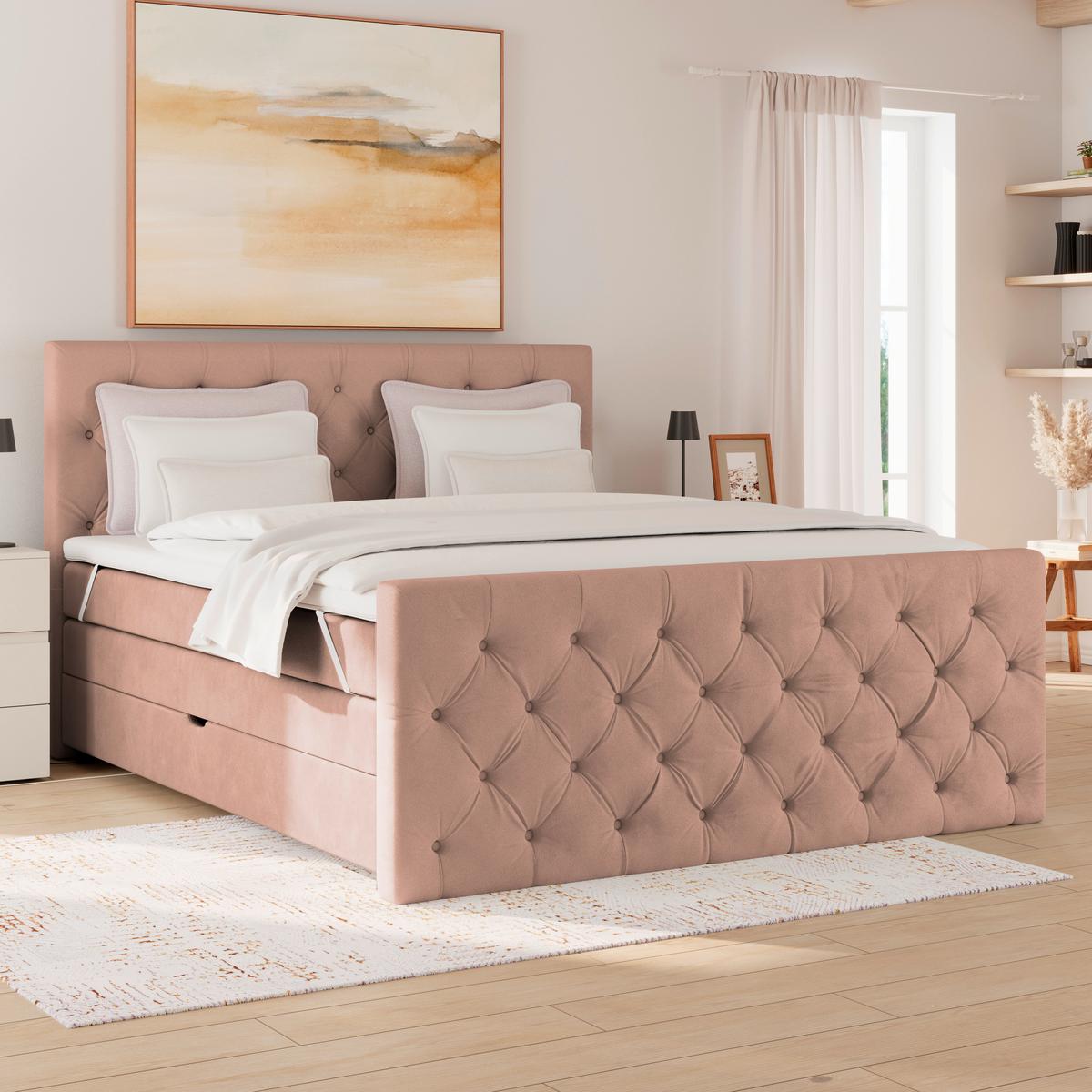 Boxspring Krevet Elio - bež/prljavo ružičasta, Romantično / ladanjski, tekstil/plastika (160/200cm) - Modern Living