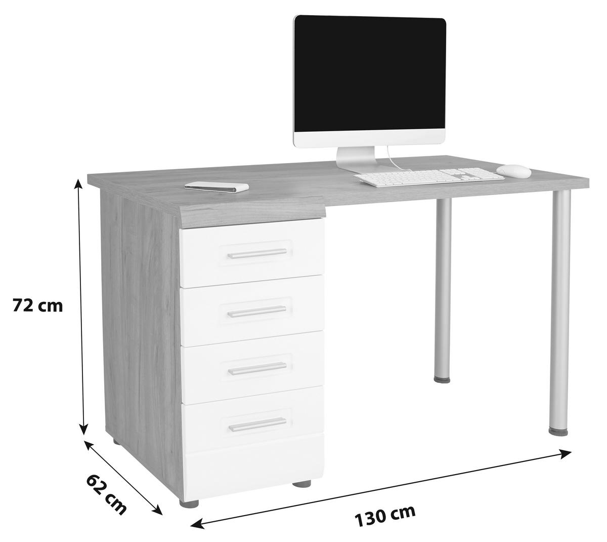 Masă de birou Avensis New - alb/culoare lemn stejar, Konventionell, material pe bază de lemn (130/72cm) - Premium Living