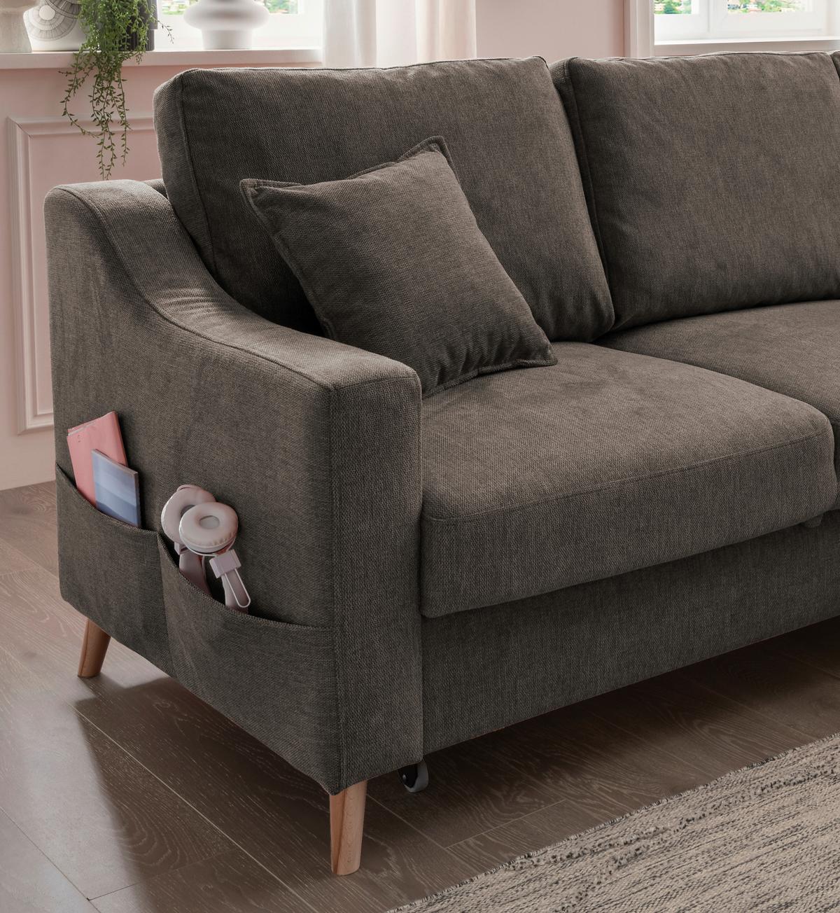 Wohnlandschaft Valentina Braun Struktur - Braun/Naturfarben, KONVENTIONELL, Holz/Textil (228/150cm) - P & B