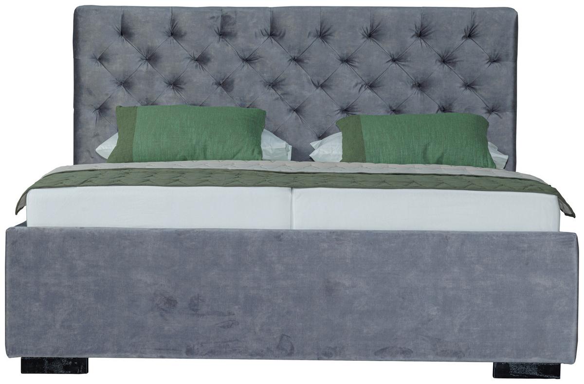 Oblazinjena Postelja Miami Storage, 180x200, Siva - siva/črna, Design, tekstil/les (180/200cm) - Modern Living