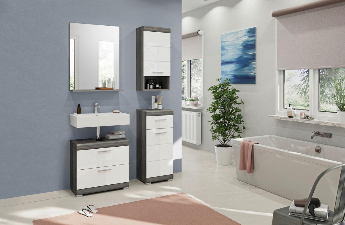 Badezimmer Scout 4-tlg. ca. 97 cm Anthrazit/Weiß - Weiß Hochglanz/Grau, MODERN, Holzwerkstoff/Kunststoff (97cm) - MID.YOU
