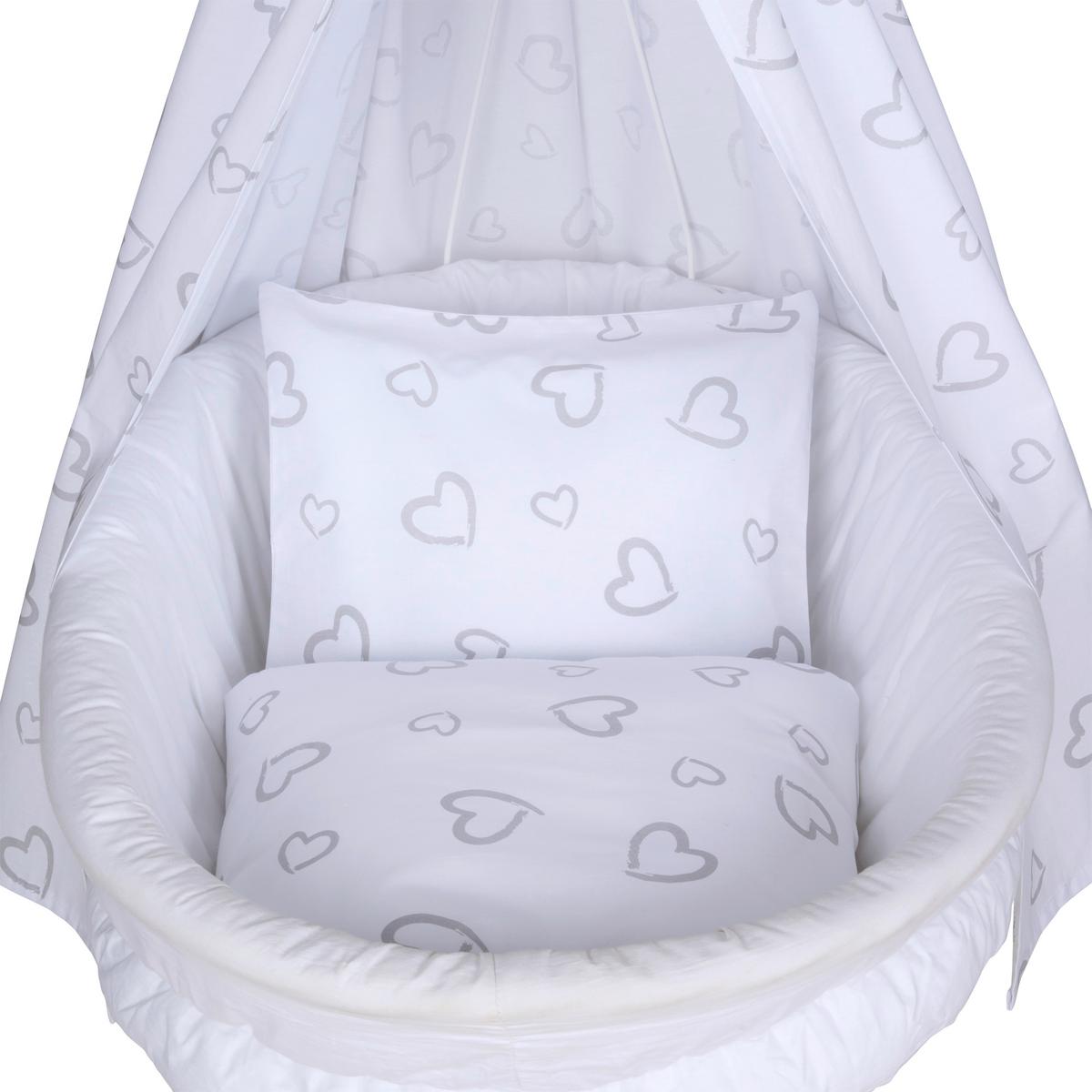 ŁÓŻECZKO NA KÓŁKACH - ZESTAW SWEETHEART -TOP- - biały/szary, Basics, drewno/tkanina (91/60/73cm) - My Baby Lou