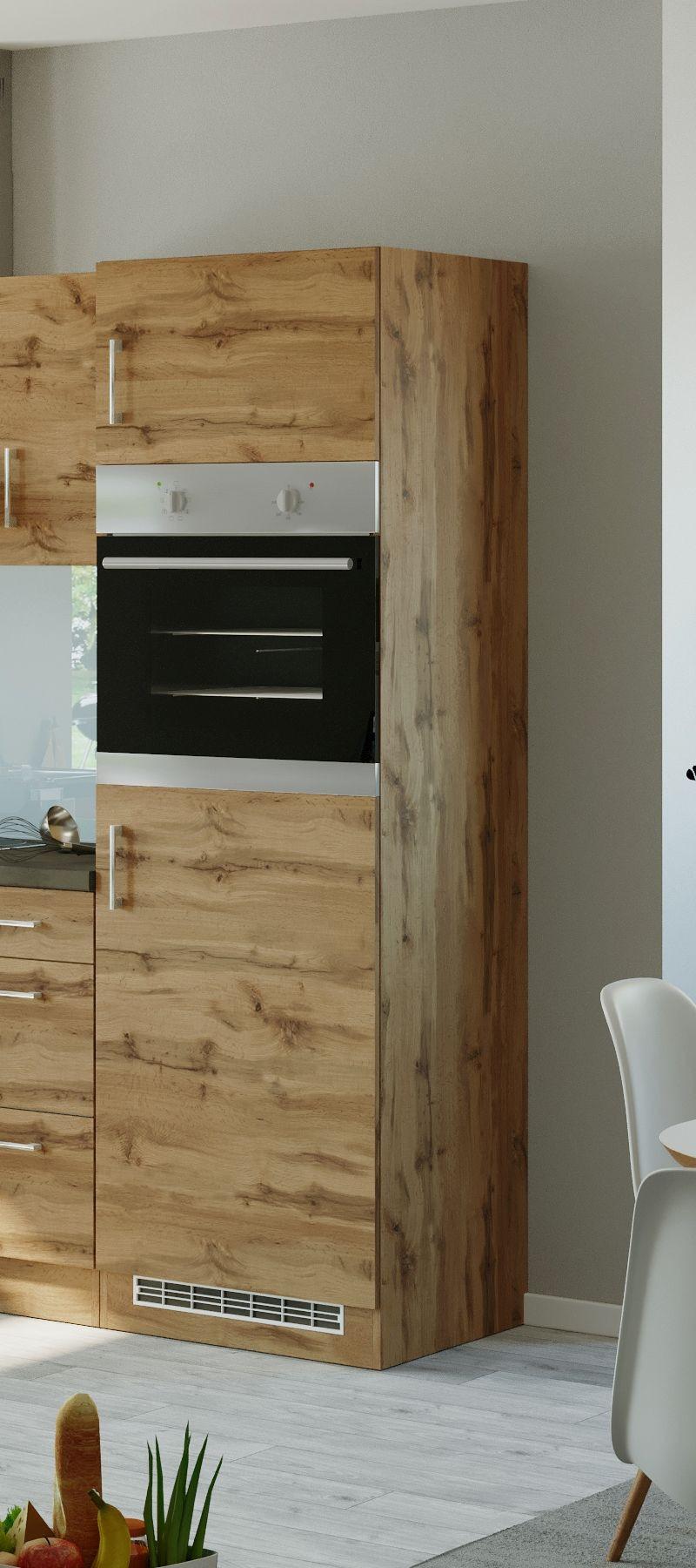 Held Backofen-/Kühlschrank Umbauschrank ca. 60 cm Eiche - Chromfarben/Eichefarben, MODERN, Holzwerkstoff/Metall (60/200/60cm) - Held