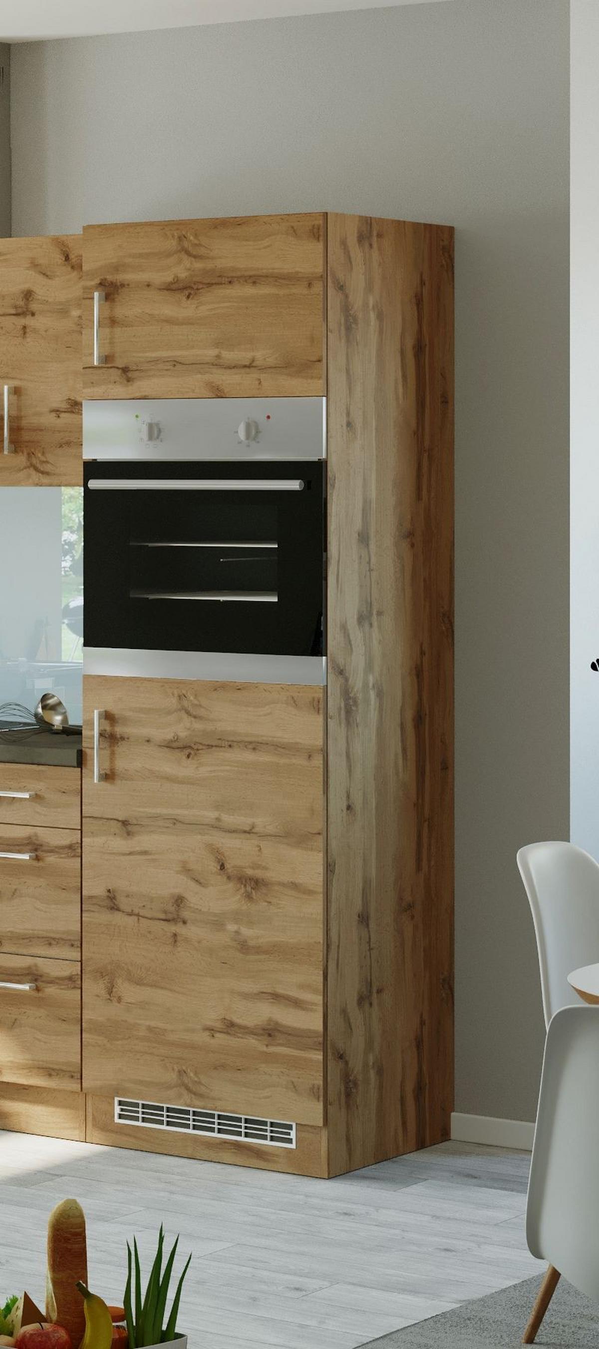 Held Backofen-/Kühlschrank Umbauschrank ca. 60 cm Eiche - Chromfarben/Eichefarben, MODERN, Holzwerkstoff/Metall (60/200/60cm) - Held