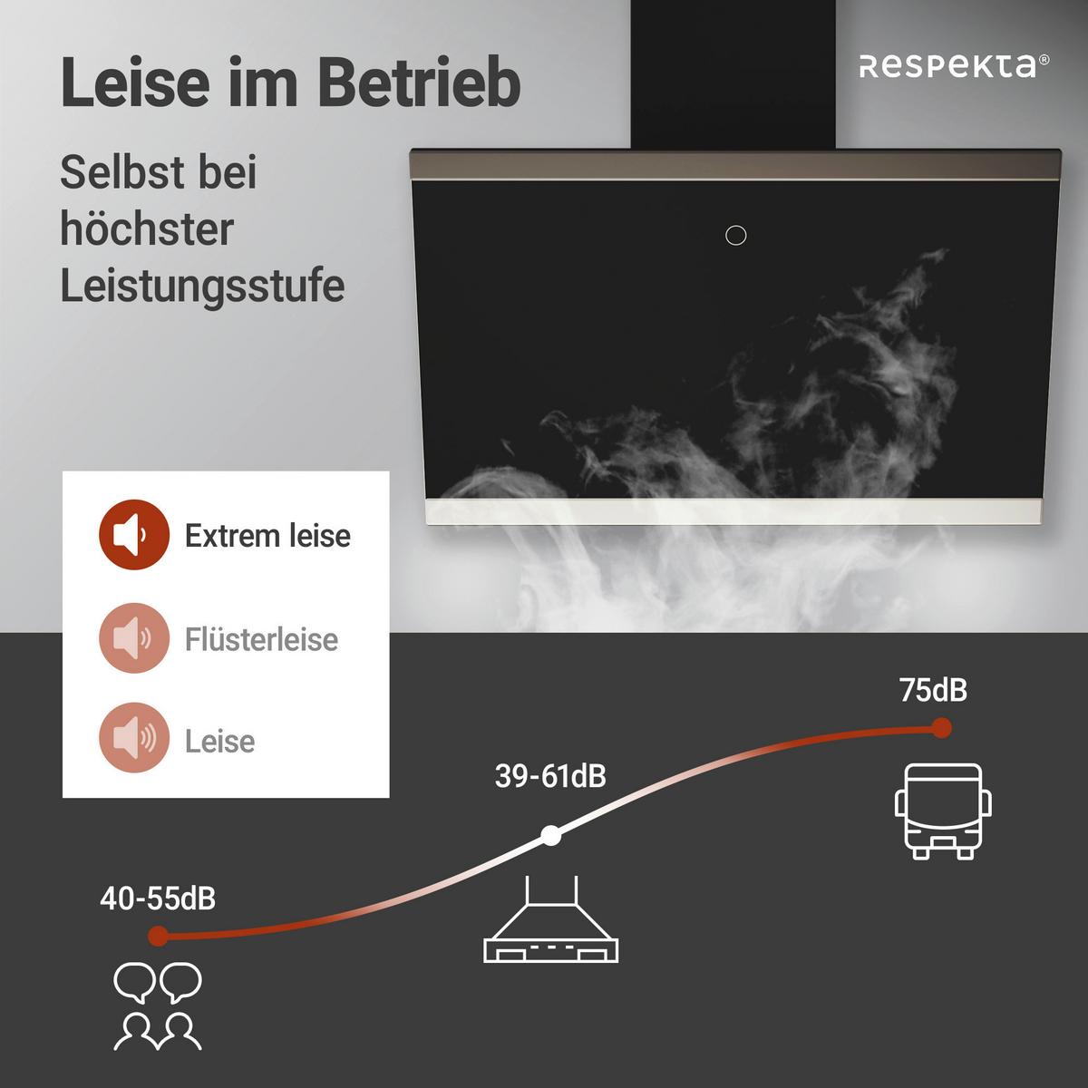 DUNSTABZUGSHAUBE RESPEKTA SKALA 60 CM - Schwarz, Trend, Glas/Metall (59,5/74,2-109,2/38,5cm) - Respekta