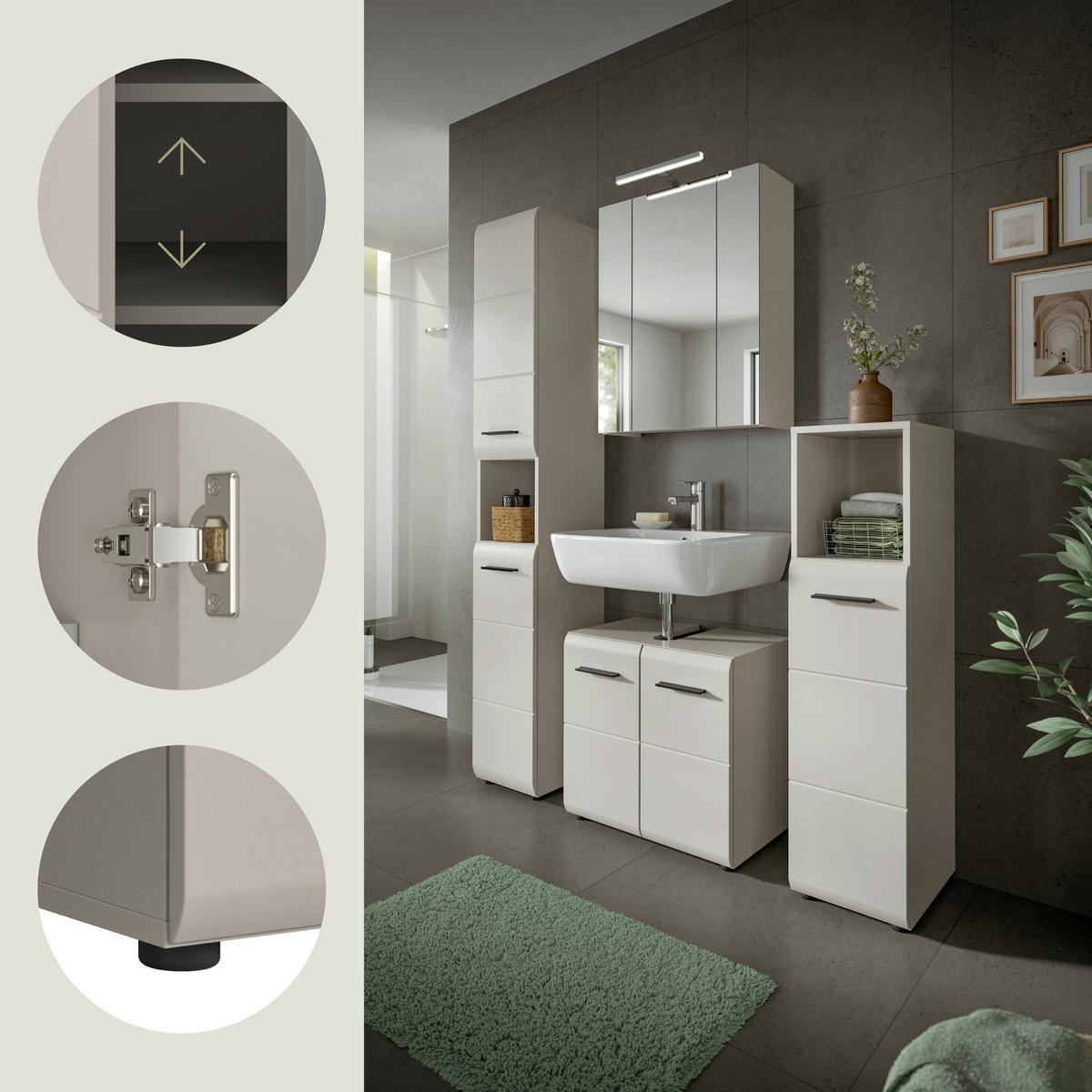 Badezimmer Ice Kaschmir 4-teilig - Kaschmir/Schwarz, Trend, Glas/Holzwerkstoff (120cm) - MID.YOU