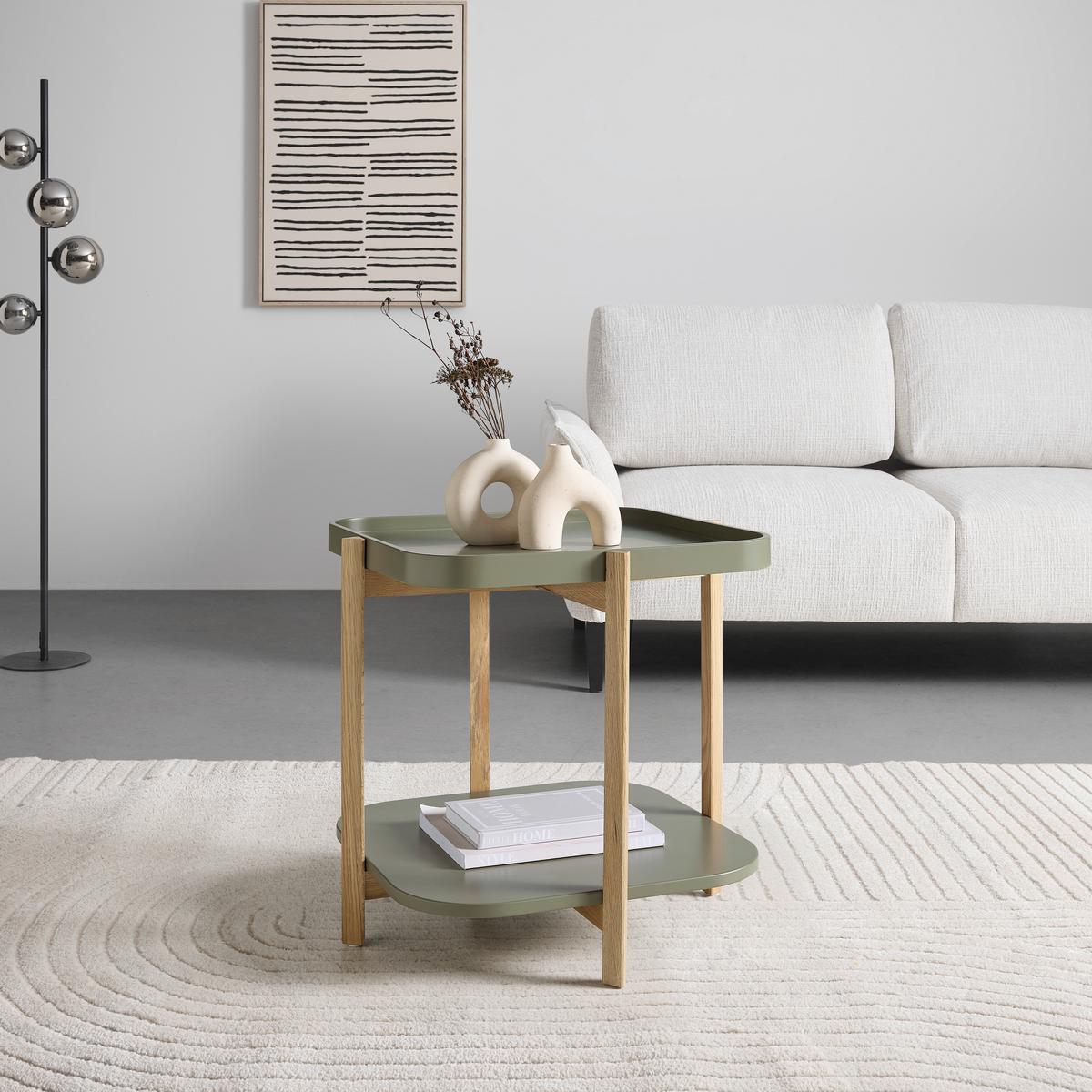 Dohányzóasztal Kerek Strut - natúr színű/zöld, Modern, faalapú anyag/fa (50/50/55cm) - Mömax