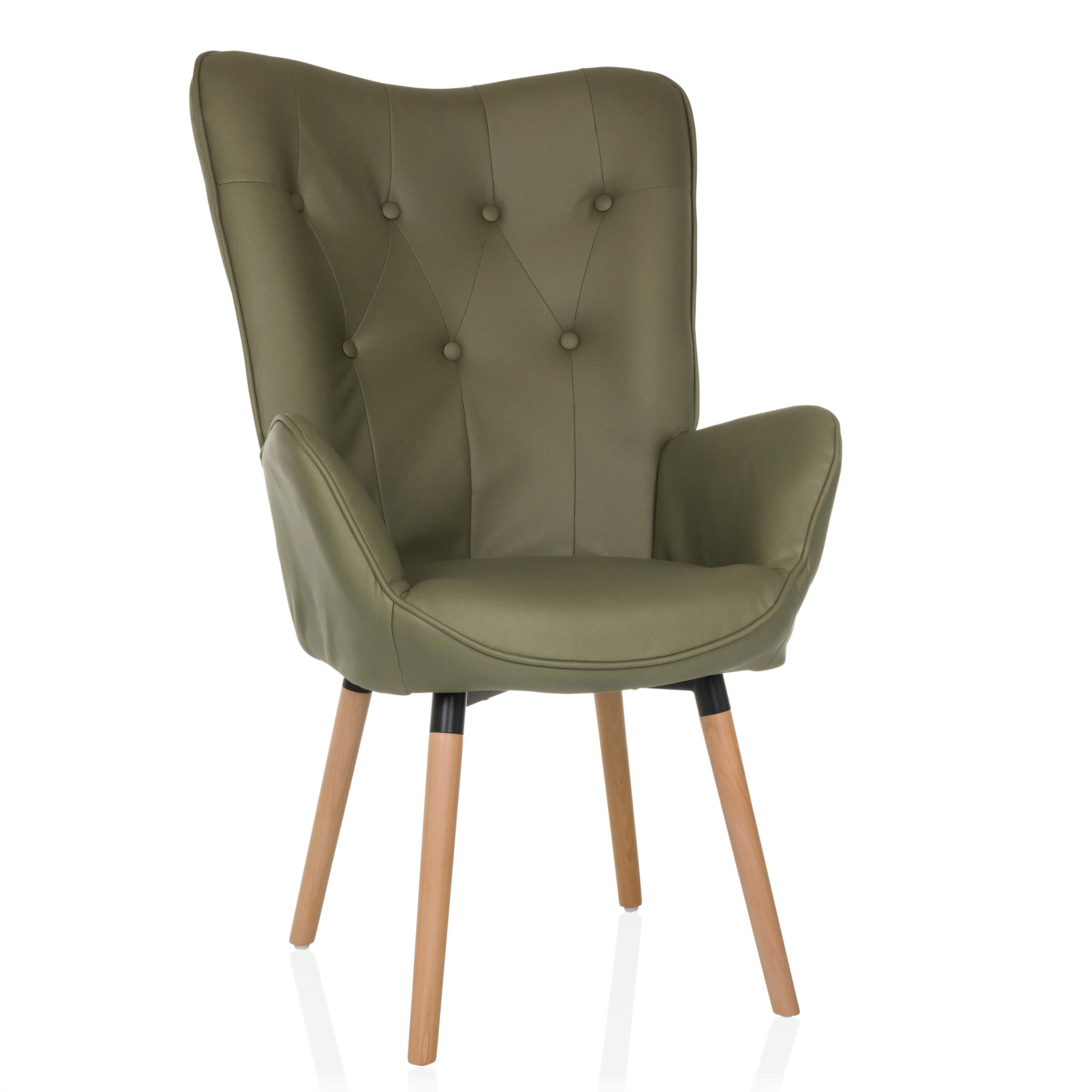 Fotelj Havenio I, Zelena - zelena/barve bukve, Moderno, tekstil/les (70/106/75cm) - MID.YOU