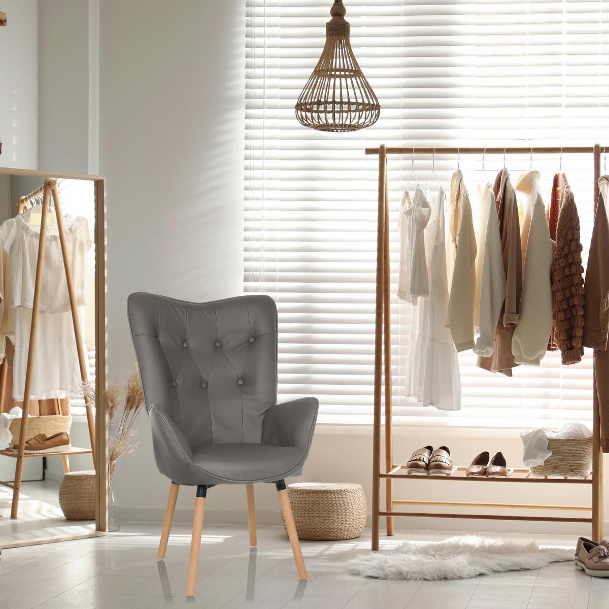 Fotelj Havenio I, Siva - siva/barve bukve, Moderno, tekstil/les (70/106/75cm) - MID.YOU