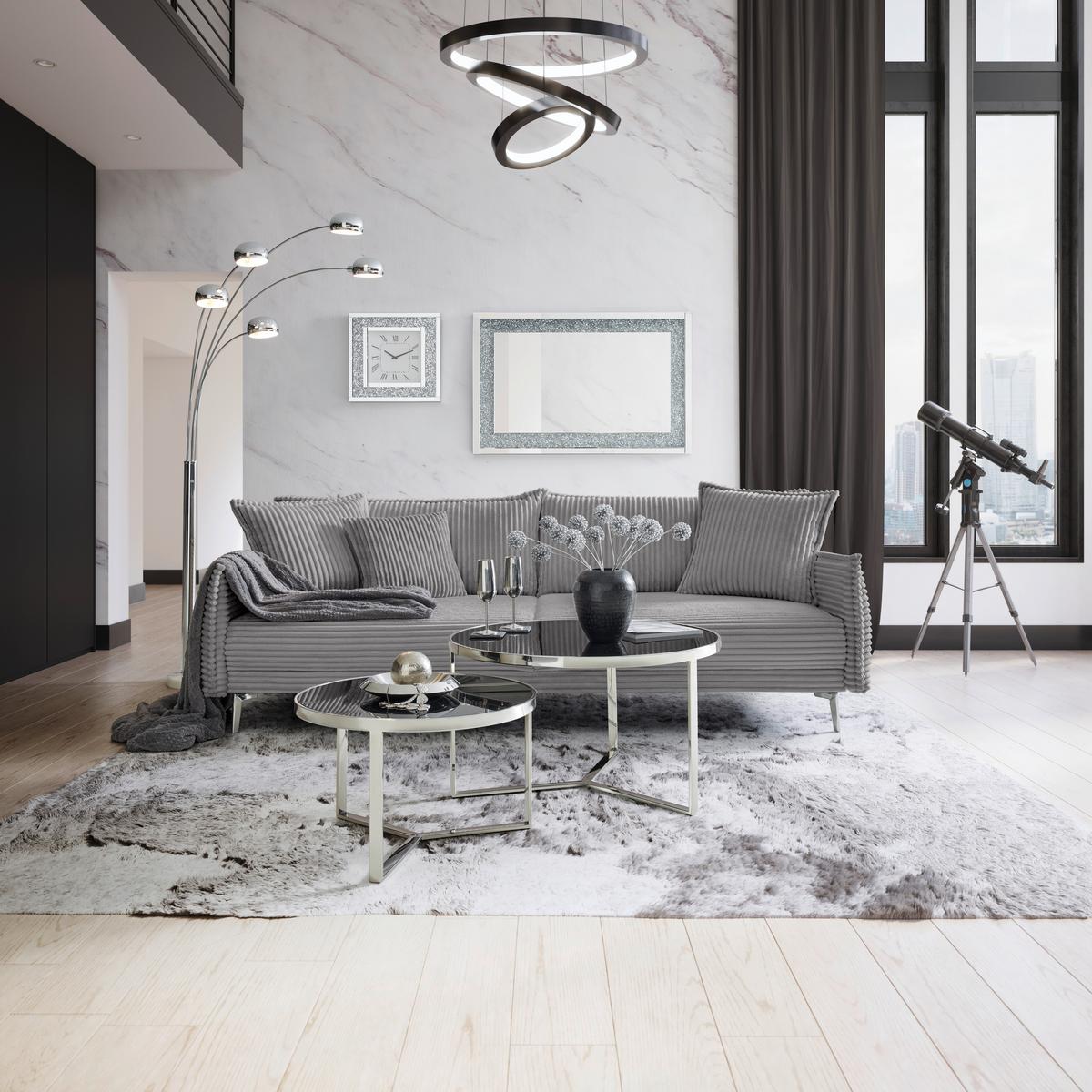 Bigsofa Kiss Hellgrau - Chromfarben/Hellgrau, MODERN, Holz/Metall (241/90/117cm) - Mömax