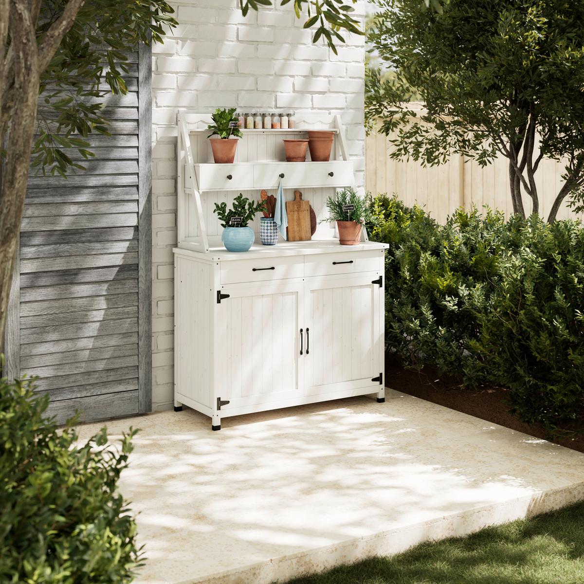 Gartenschrank Liana Weiß Echtholz - Schwarz/Weiß, MODERN, Holz/Metall (113/164/47cm) - Bessagi Garden