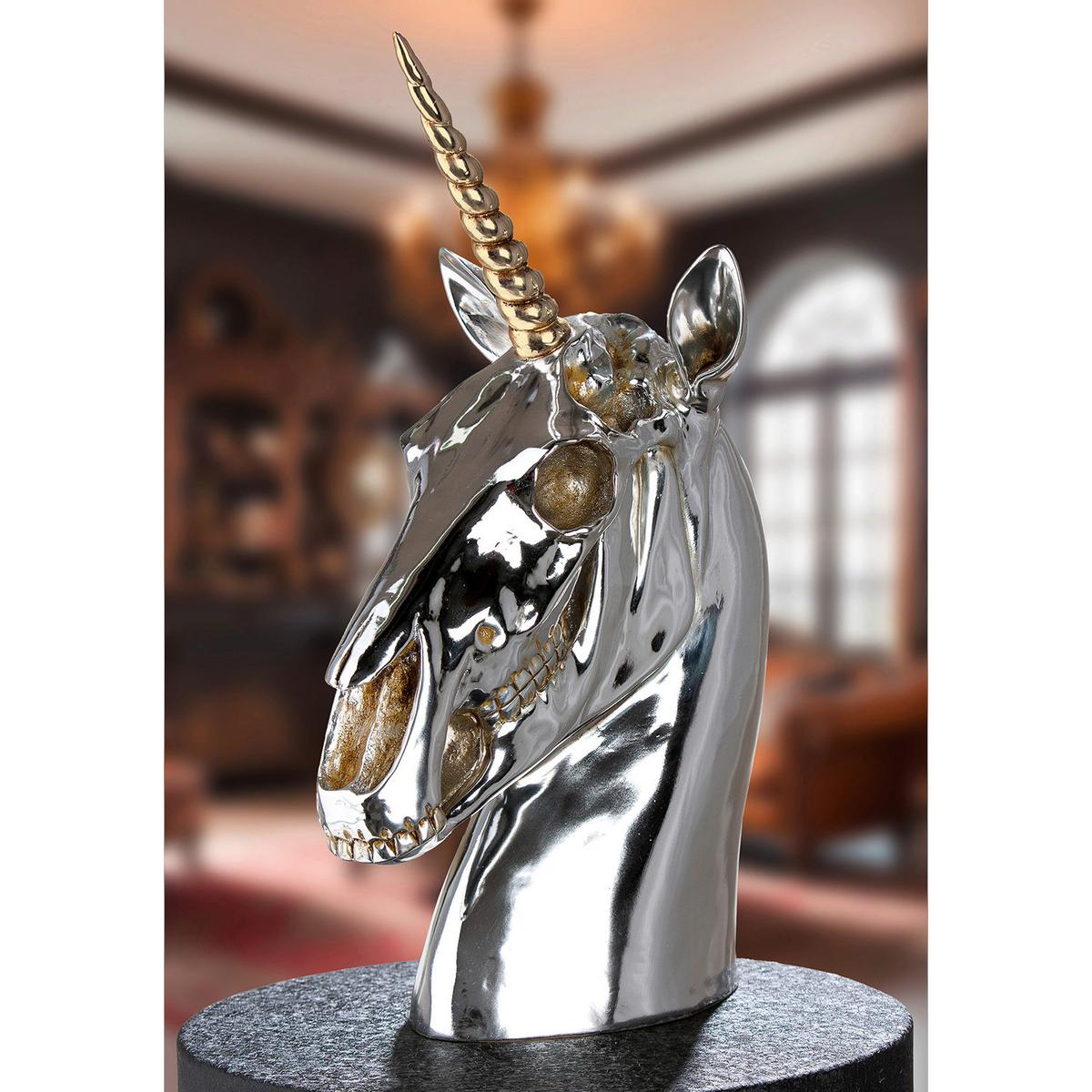 Dekoeinhorn Skulptur Aurax Silberfarben - Silberfarben, Basics, Kunststoff (29/47,5/19cm)