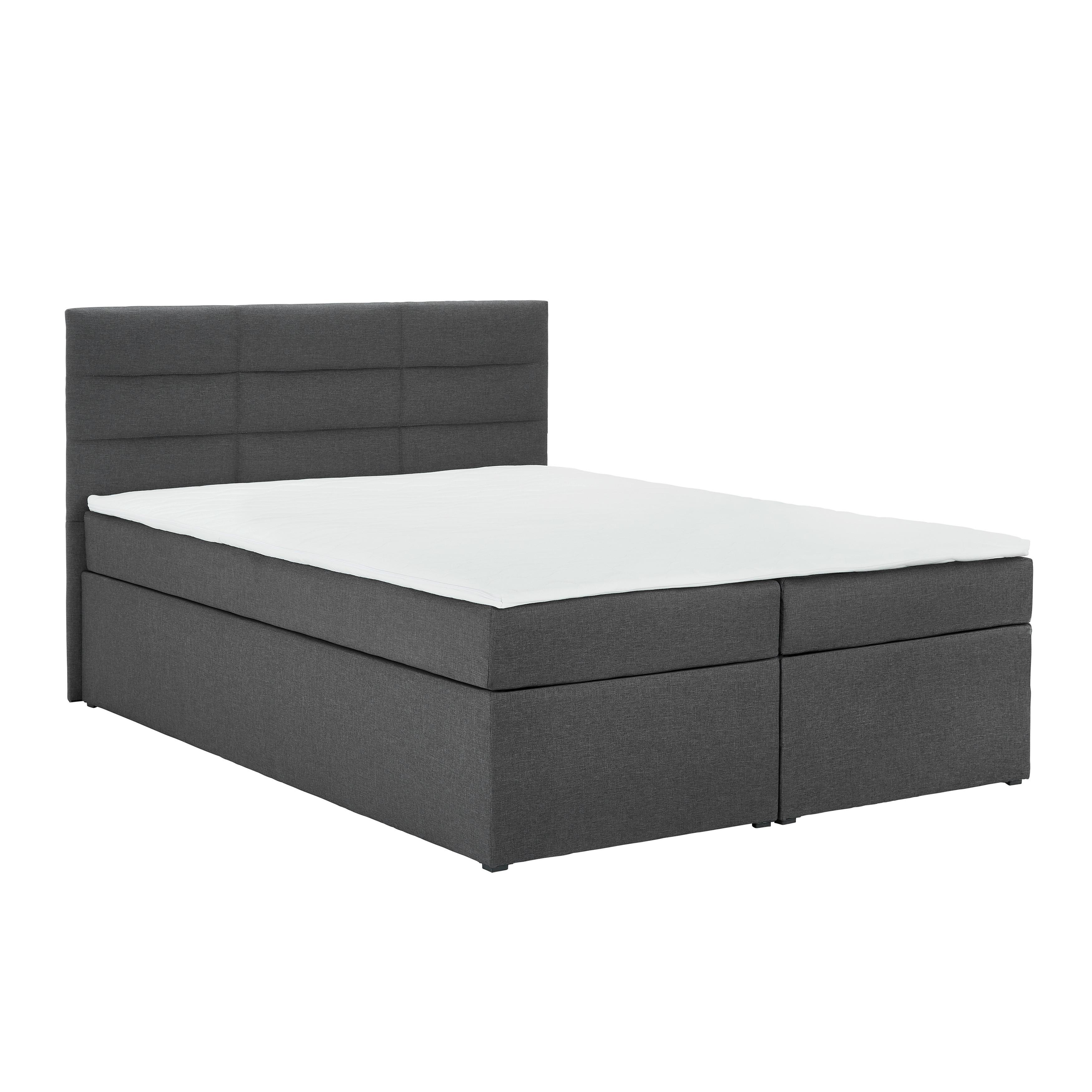 Boxspringbett 140x200c m "Lisa", grau, mit Topper - Anthrazit, MODERN, Holz/Textil (140/200cm) - Bessagi Home