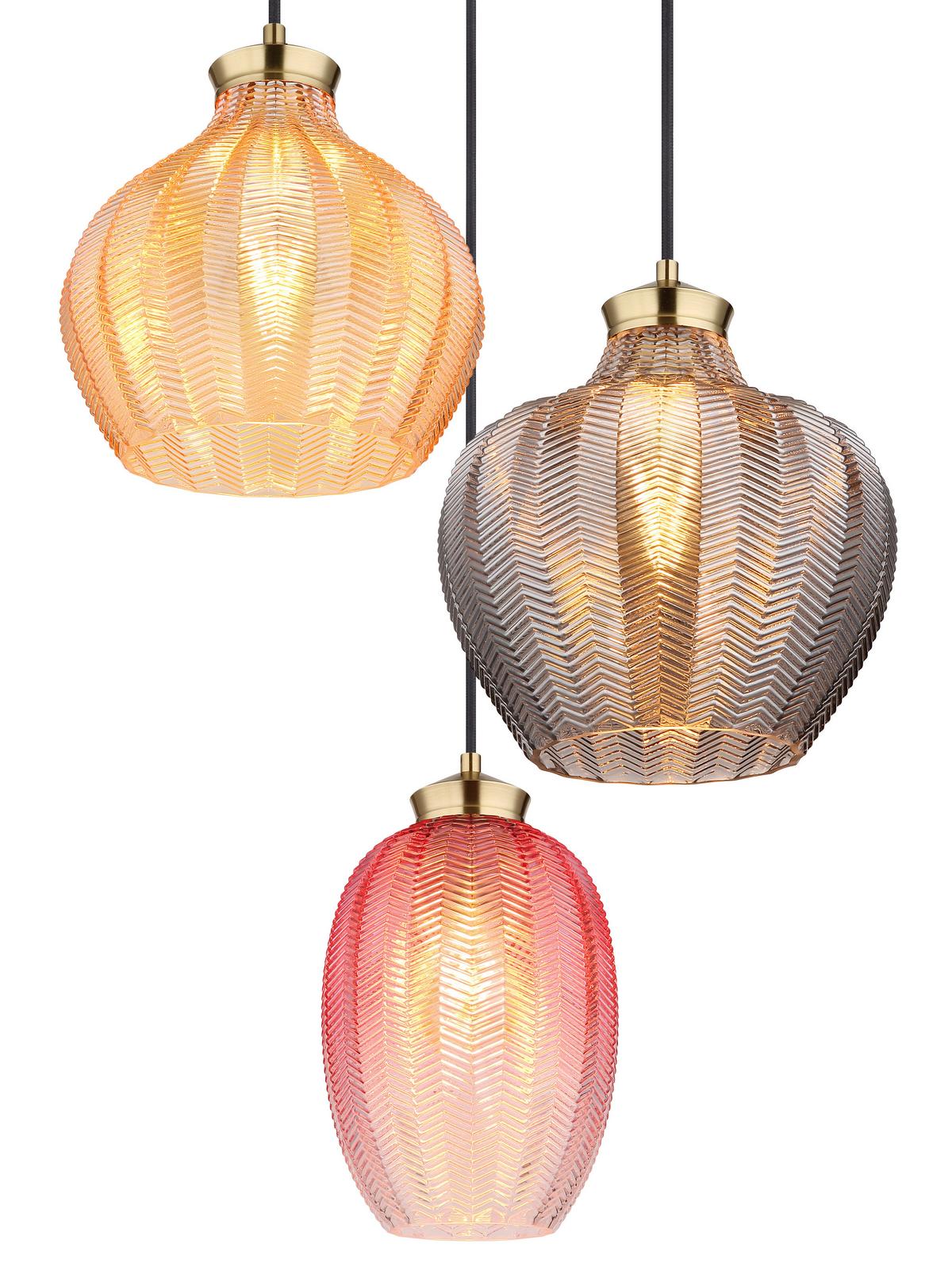 HÄNGELEUCHTE 15898-3HR - Goldfarben/Multicolor, Basics, Glas/Metall (45/120cm) - Globo