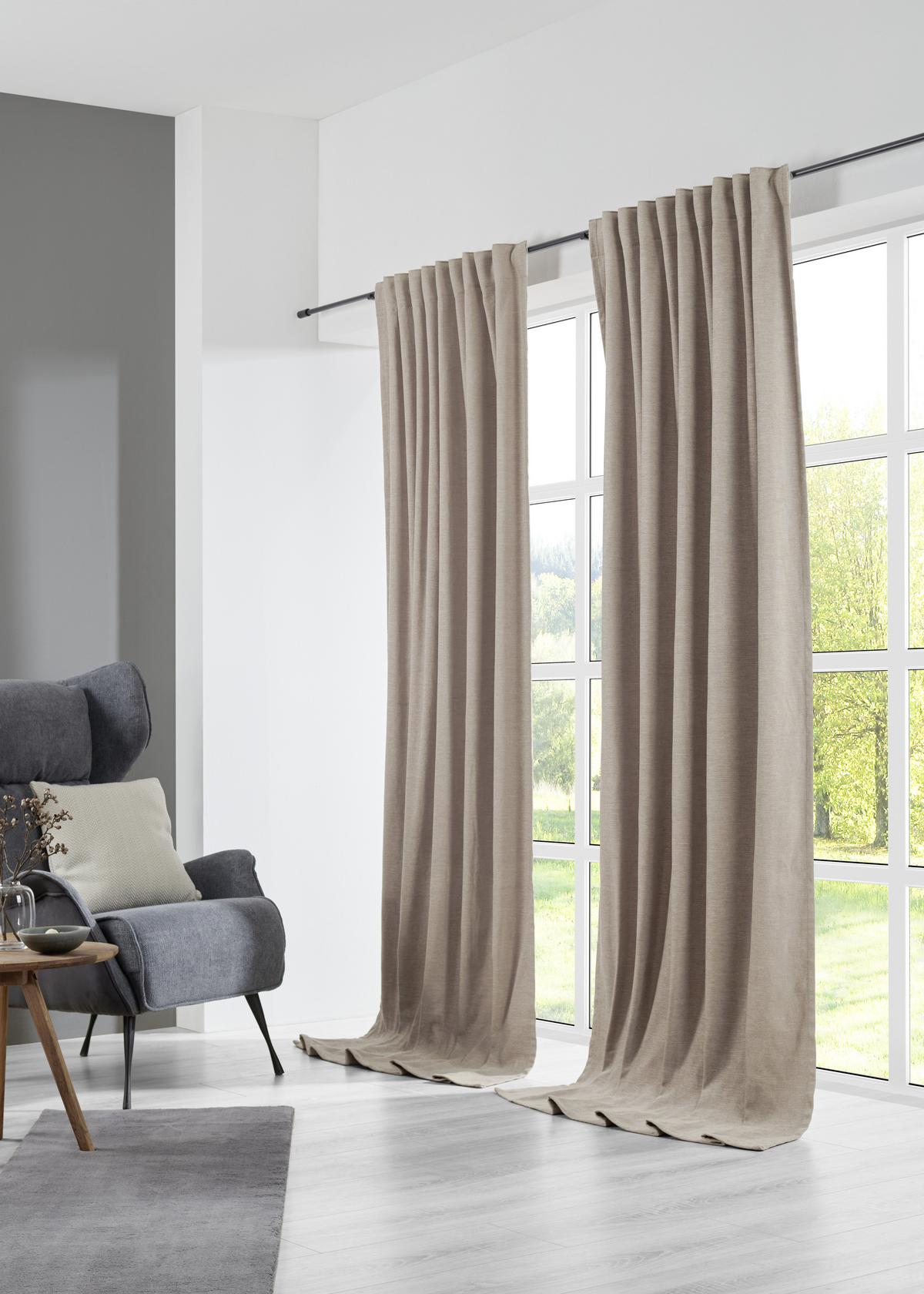 Készfüggöny Elias - bézs, Konventionell, textil (135/245cm) - Premium Living