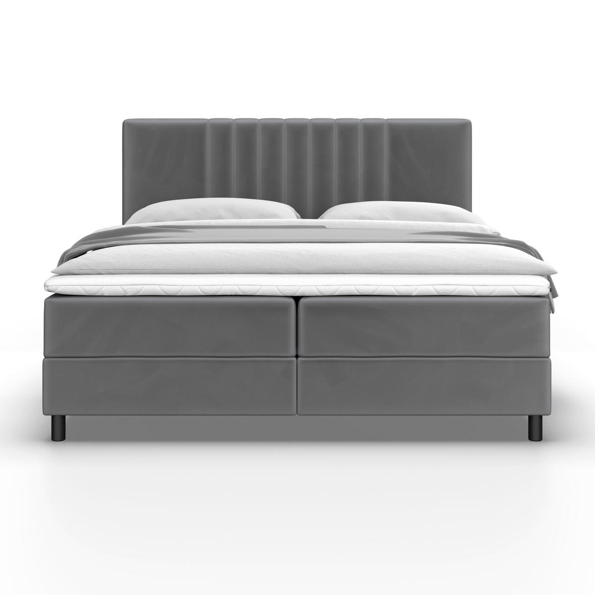 Boxbett Roma ca. 180x200 cm Grau mit Topper - Schwarz/Grau, MODERN, Holz/Textil (180/200cm) - Bessagi Home