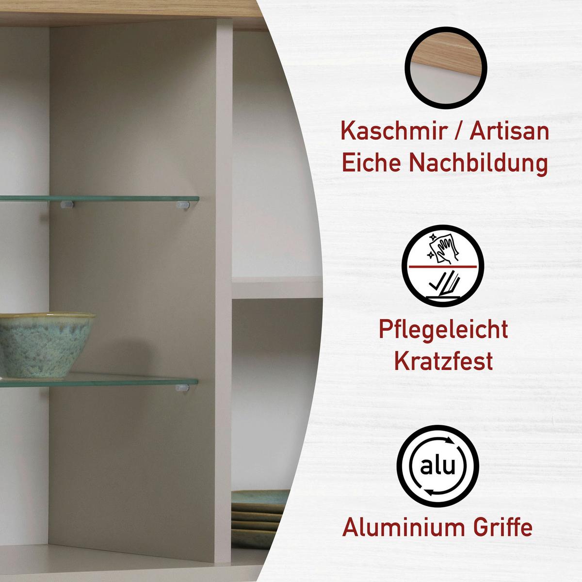 Küchenleerblock Bundle 5 o. Geräte Kaschmir - Kaschmir/Silberfarben, MODERN, Glas/Holzwerkstoff (300cm) - home24