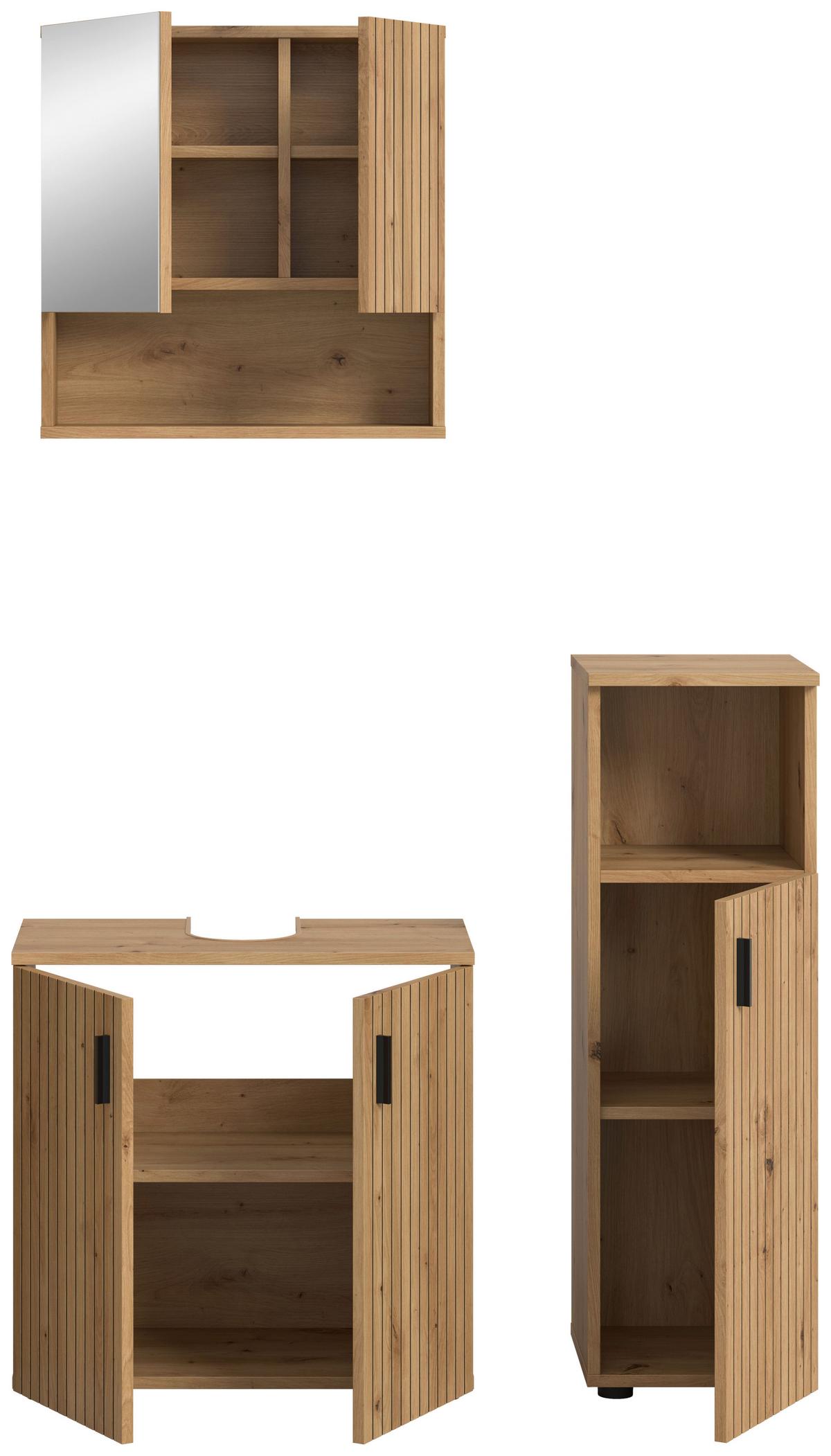 Kopalnica Mone, Barva Hratsa, 3-Delna - črna/hrast artisan, Basics, umetna masa/leseni material (90cm) - MID.YOU