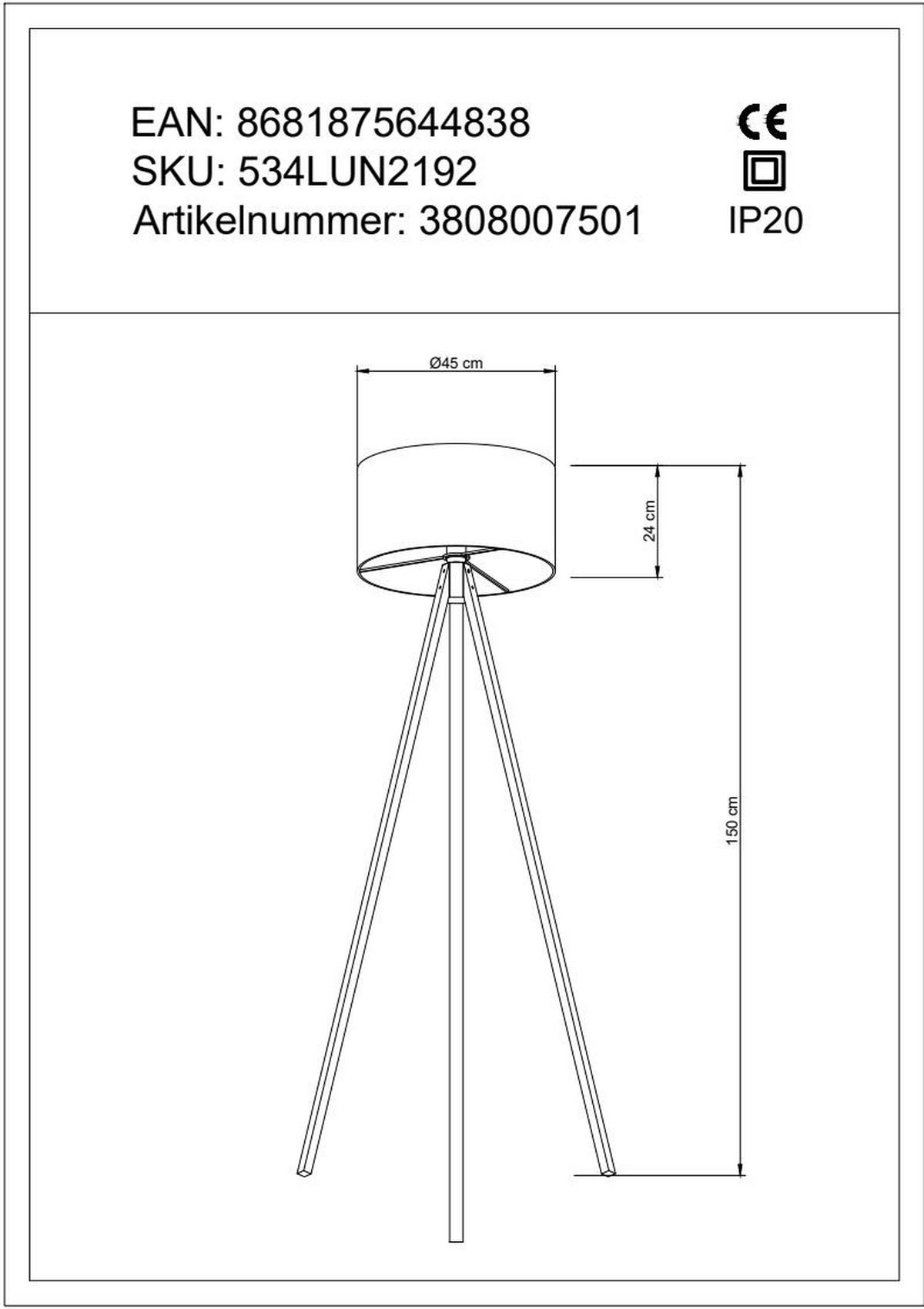 LAMPA STOJĄCA 3808007501 - szary/brązowy, Trend, tkanina/drewno (153/50/50cm)