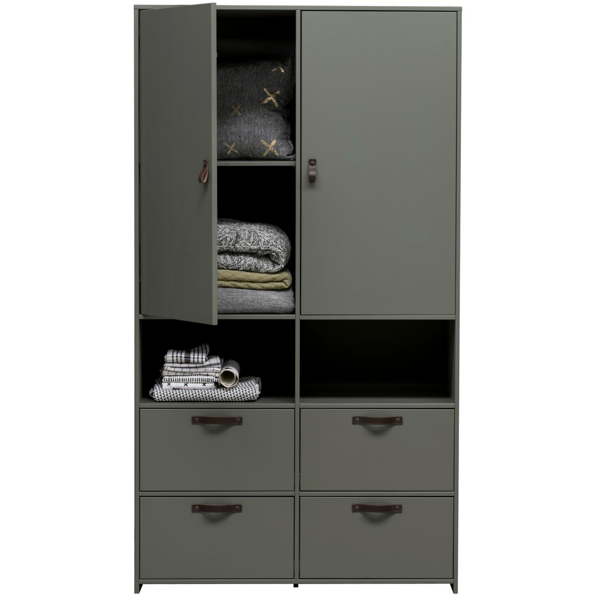Kleiderschrank Stage Dunkelgrün - Braun/Grün, Design, Leder/Holz (103/185/40cm) - Livetastic