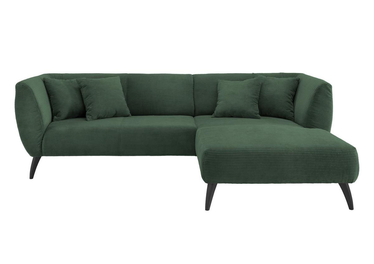 Wohnlandschaft Colori Dunkelgrün Cord - Dunkelgrün/Schwarz, MODERN, Holz/Textil (264/160cm) - MID.YOU