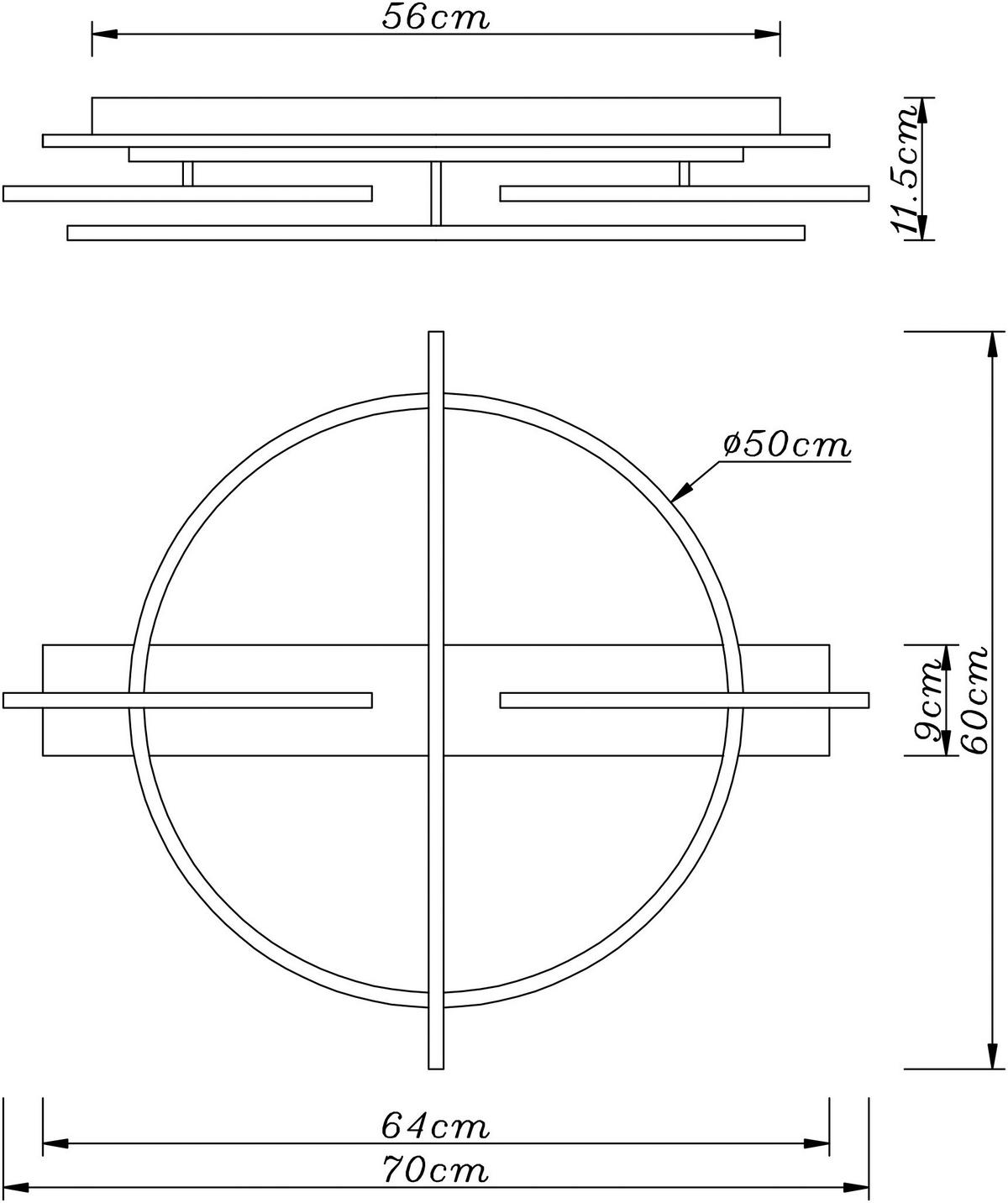 Stropna Led-svetilka Beatrix, S Sijalko - črna/temno rjava, Design, kovina/umetna masa (70/60/11,5cm) - Globo