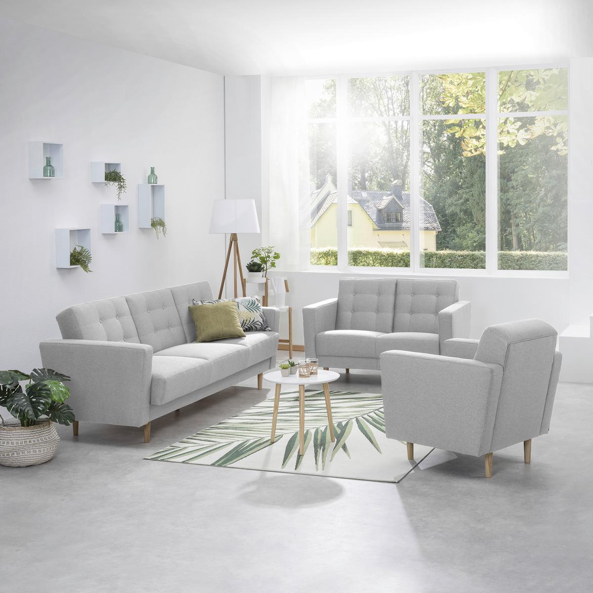 2-Sitzer-Sofa Jasmin Hellgrau Flachgewebe mit Schlaffunktion - Eschefarben/Hellgrau, MODERN, Holz/Textil (128/81cm) - Max Winzer