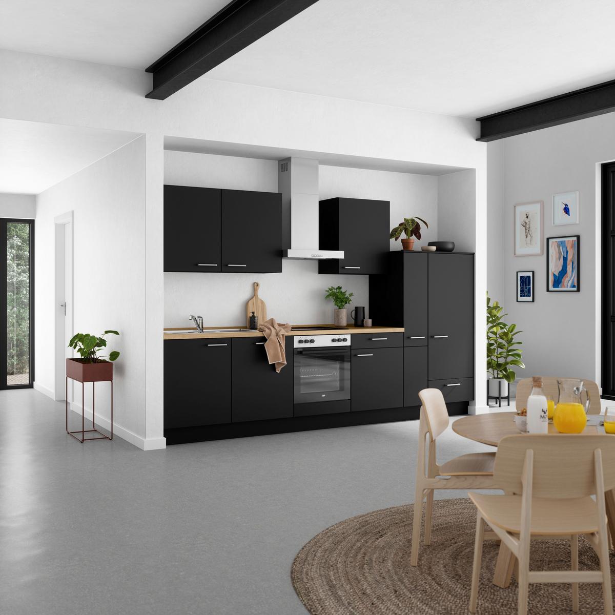 Küchenblock Touch Low m. Geräten Schwarz - Eichefarben/Schwarz, MODERN, Holzwerkstoff/Metall (330cm) - Nobilia