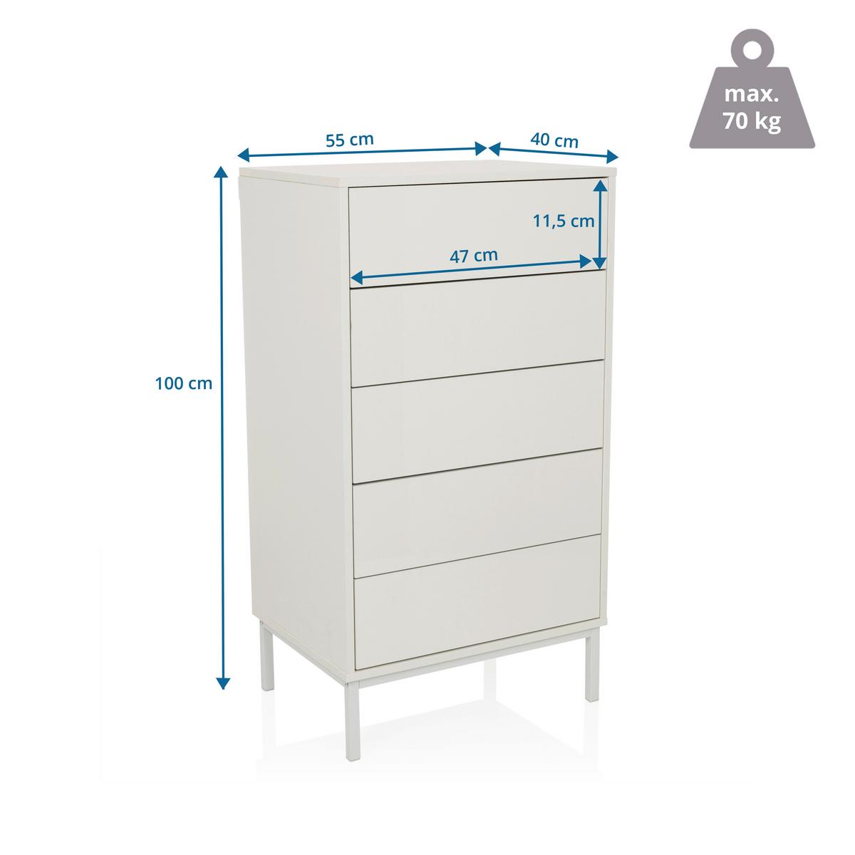 Komoda Bjordal, Bela - bela, Moderno, kovina/leseni material (55/100/40cm) - MID.YOU