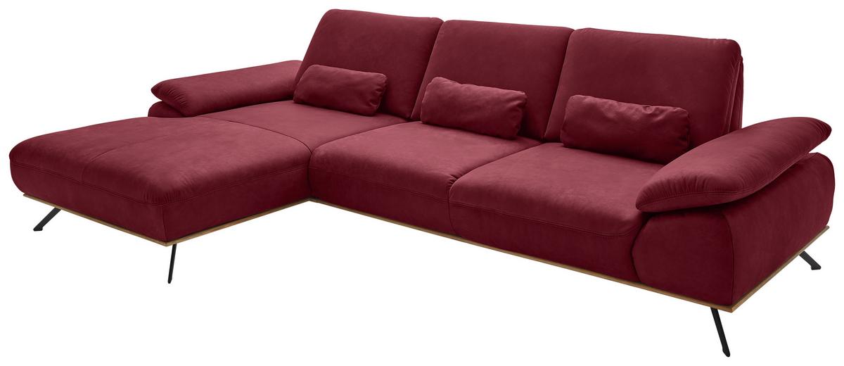 Wohnlandschaft Erling Weinrot - Beige/Weinrot, MODERN, Leder/Metall (187/89/322cm) - Premium Living