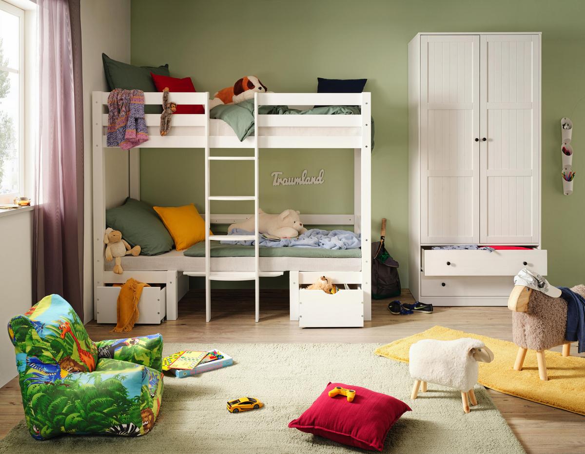 Etagenbett aus Kiefer Massiv ca. 90x200cm - Weiss/Grau, Romantik / Landhaus, Holz/Holzwerkstoff (99/170/209cm) - Zandiara