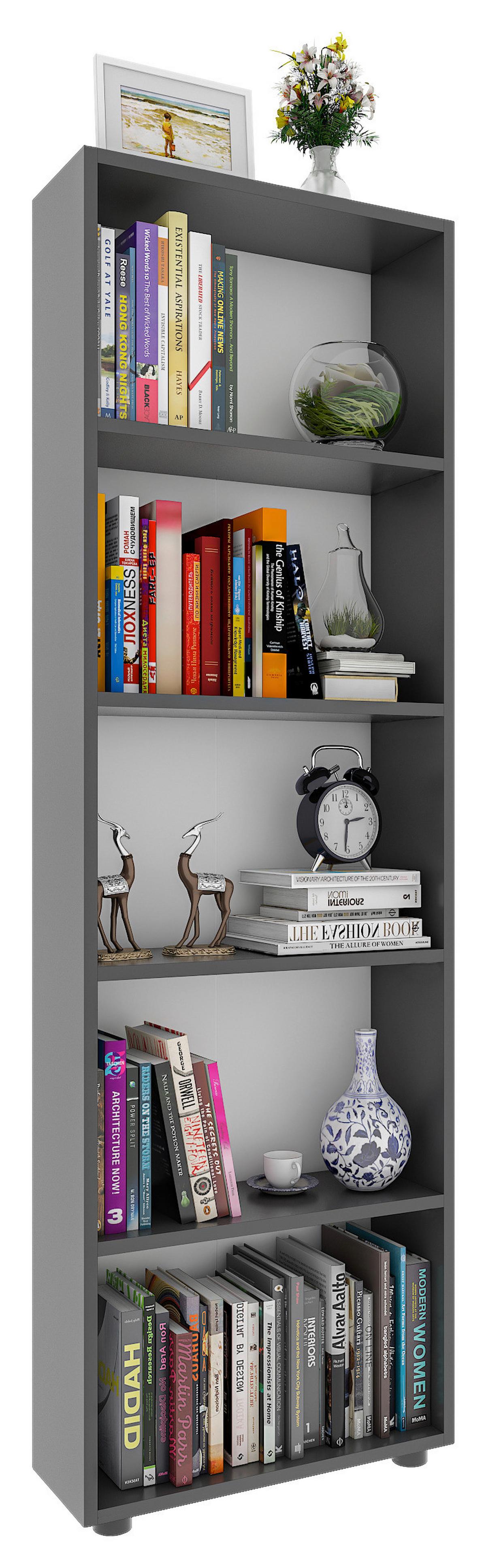 Regal Bulas Anthrazit - Anthrazit/Schwarz, Basics, Holzwerkstoff/Kunststoff (56/169/20cm) - MID.YOU