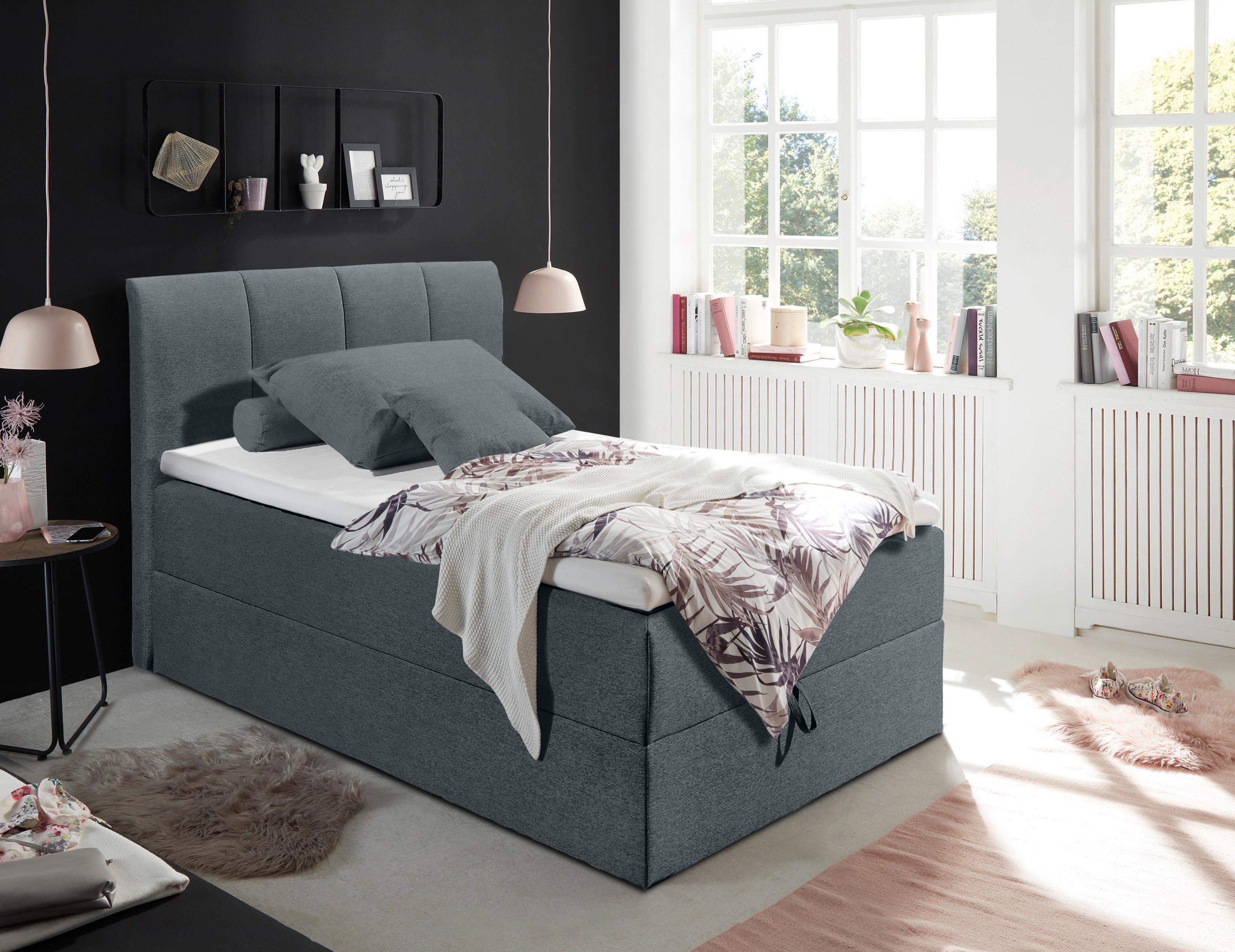 Boxspringbett Granada ca. 120x200 cm Anthrazit - Anthrazit/Schwarz, Basics, Kunststoff/Textil (120/200cm) - MID.YOU