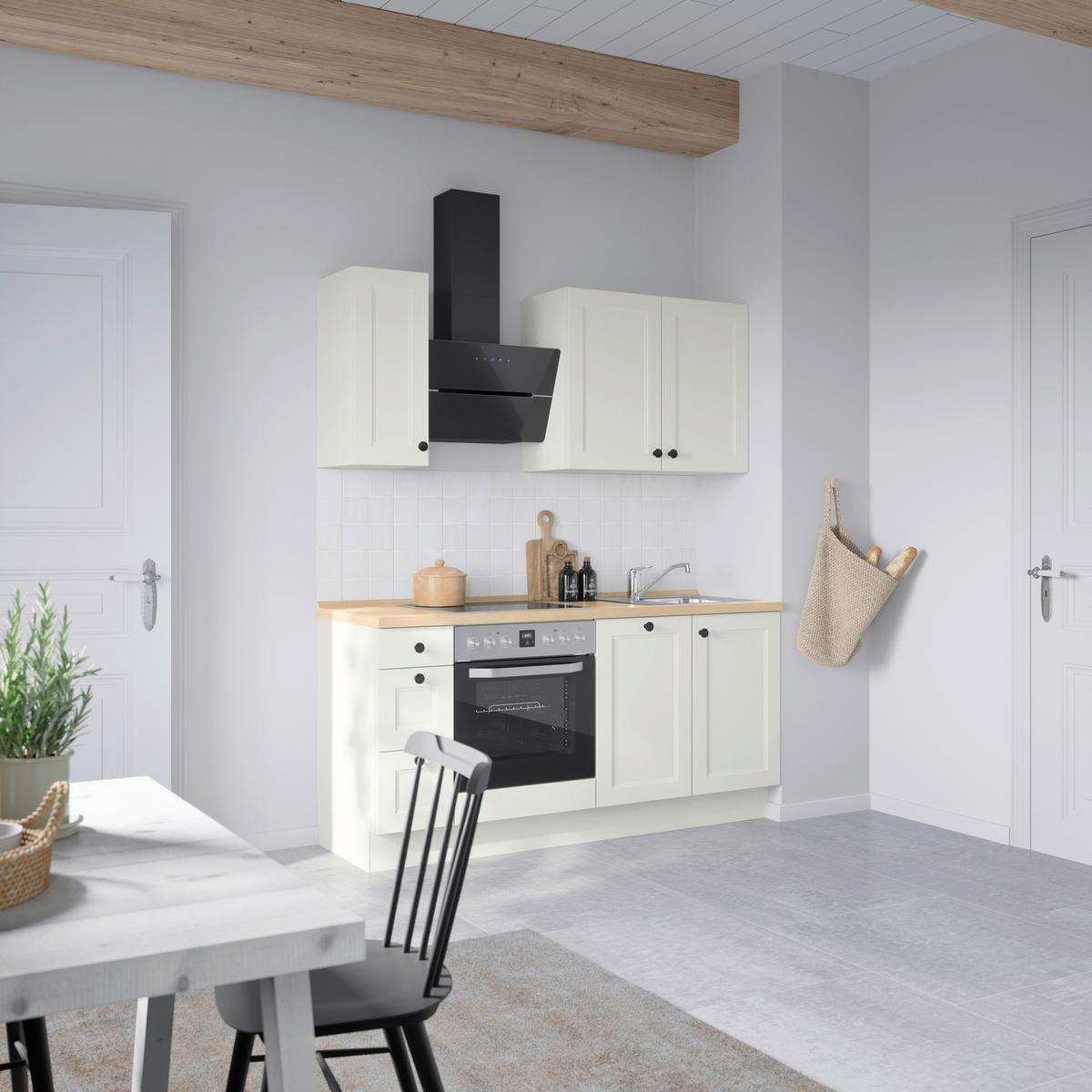 Küchenblock Cascada High m. Geräten Weiß - Eichefarben/Schwarz, MODERN, Holzwerkstoff/Metall (180cm) - Nobilia