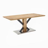 Esstisch Holz  "Klementin", ca. 180x90 cm - Edelstahlfarben/Eichefarben, Modern, Holzwerkstoff/Metall (180/76/90cm) - Bessagi Home